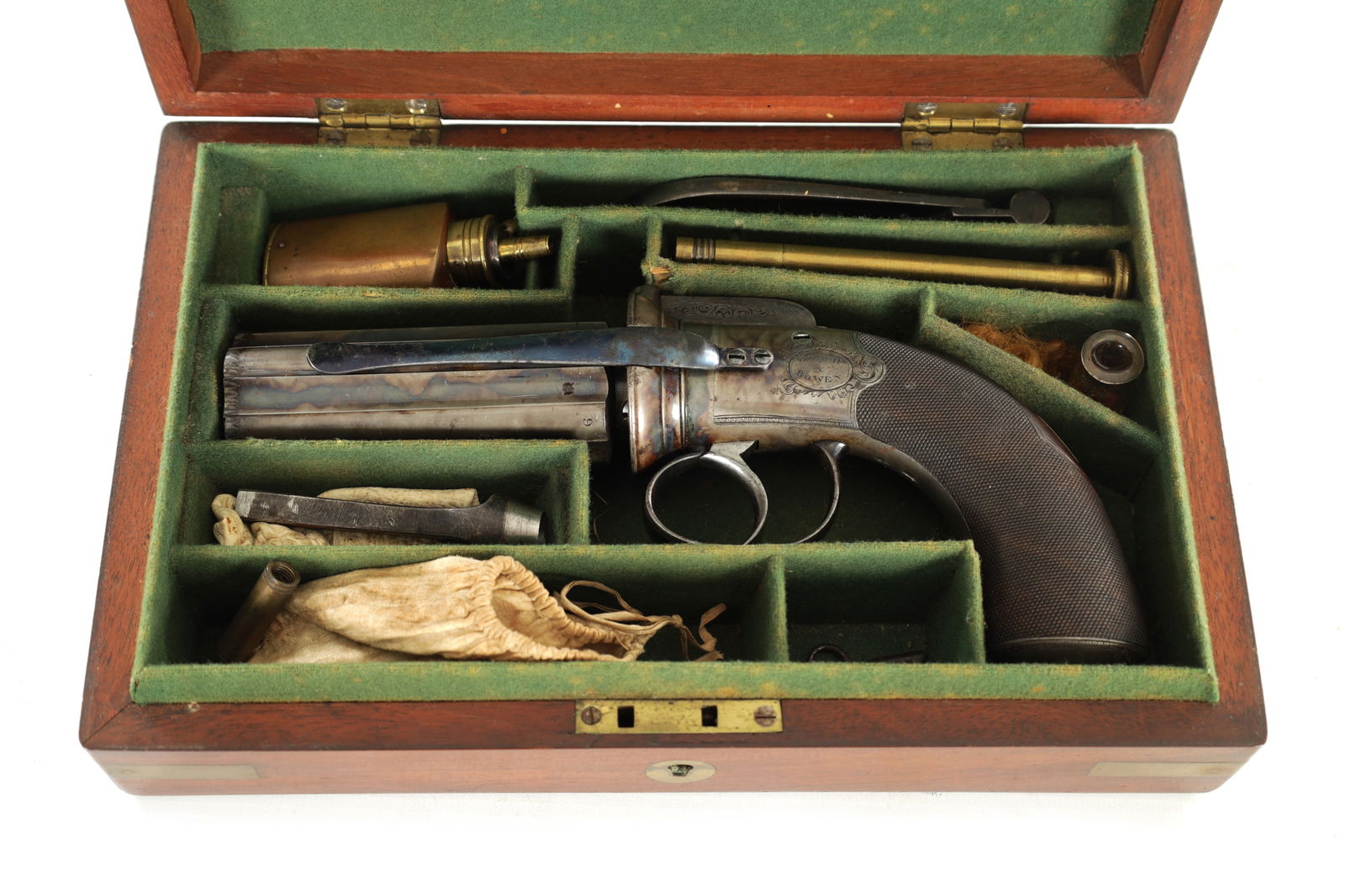 A FINE MID-19TH CENTURY CASED PERCUSSION PEPPERBOX REVOLVER BY GOUGH & BOWEN (1 of 4)
