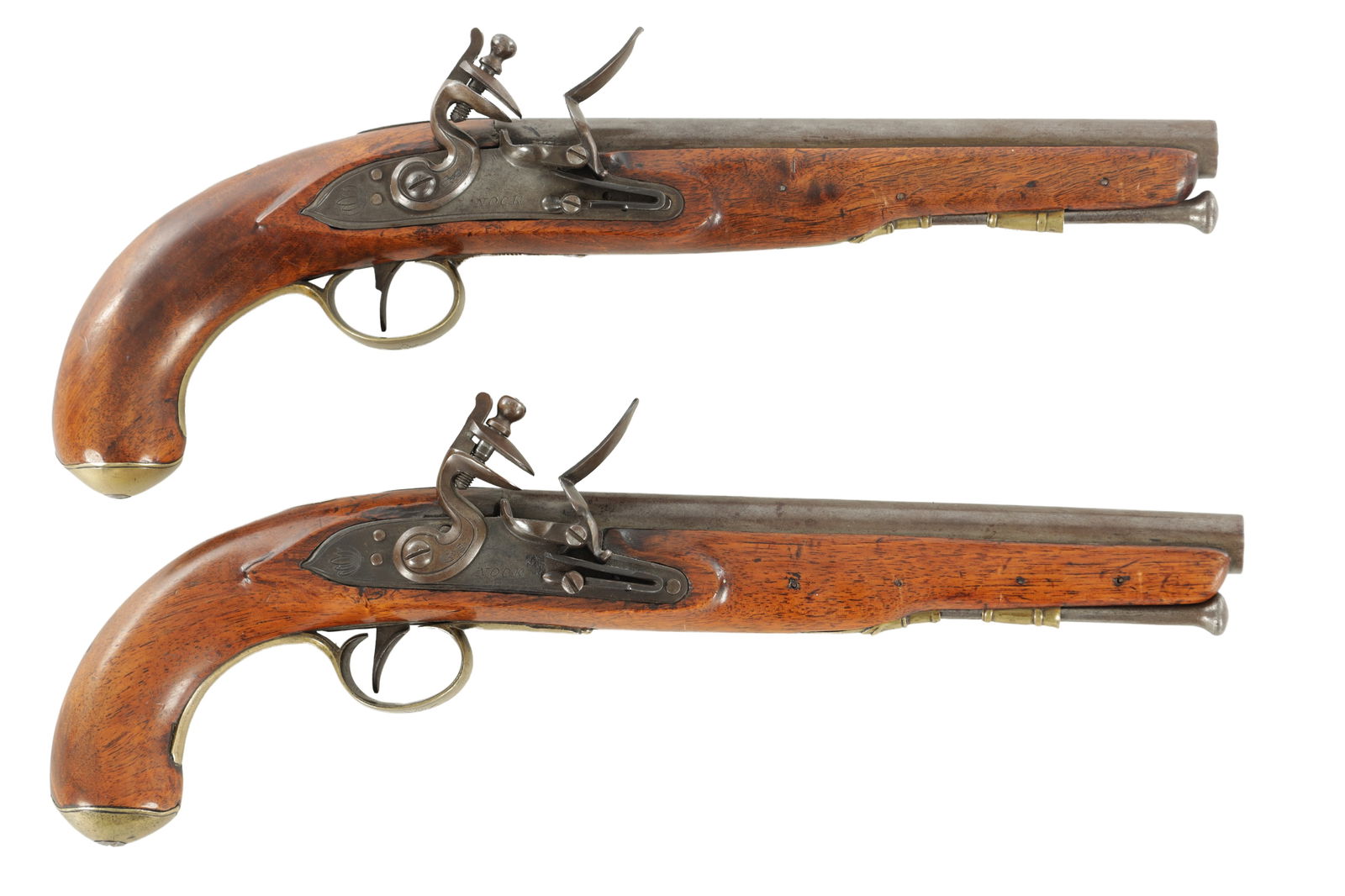 A GOOD PAIR OF GEORGE III FLINTLOCK OFFICER'S PISTOLS SIGNED NOCK (1 of 11)