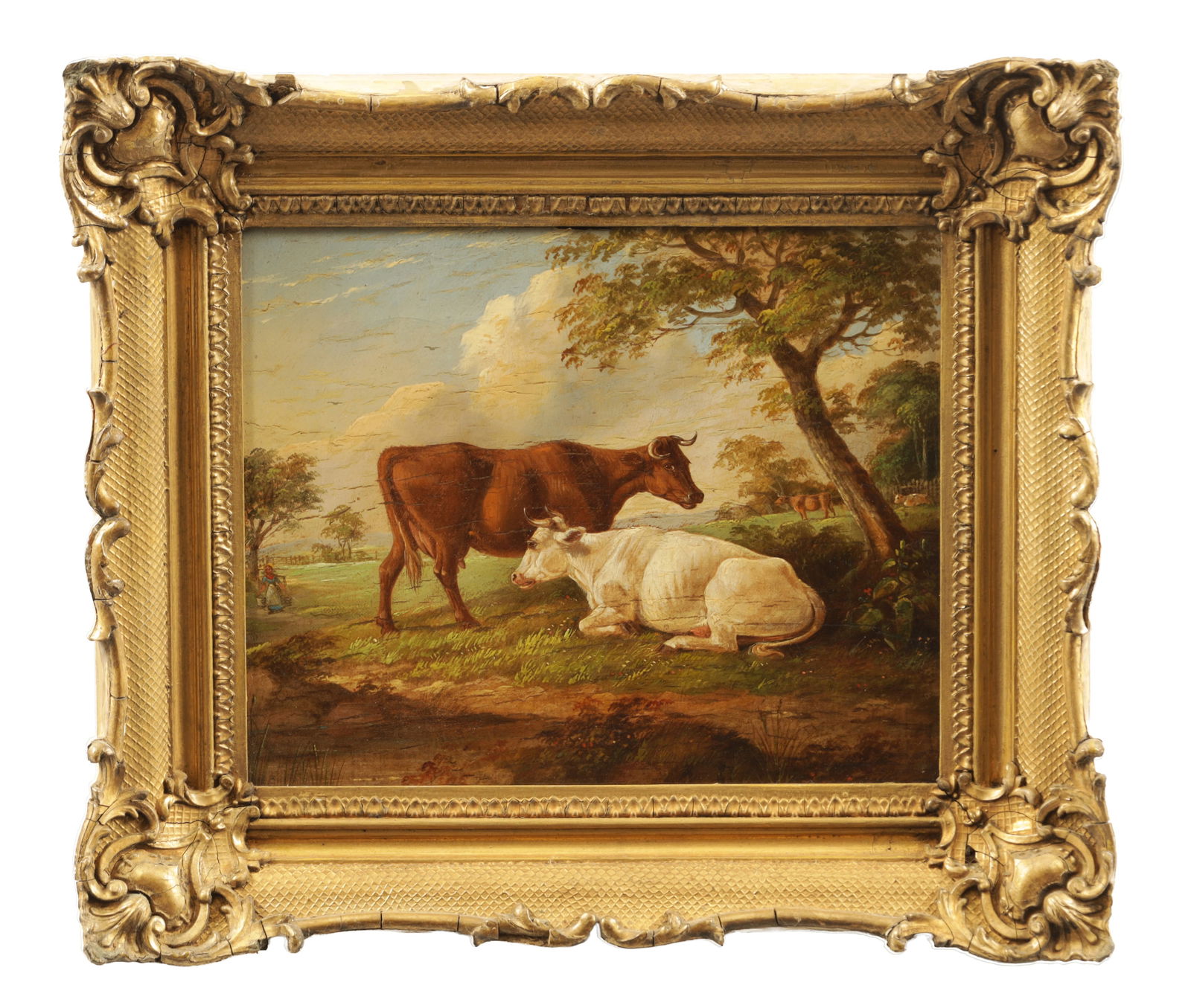 ATT. THOMAS SIDNEY COOPER (BRITISH 1803 - 1902) A 19TH CENTURY OIL ON CANVAS CATTLE IN A TREE-LINED (1 of 7)