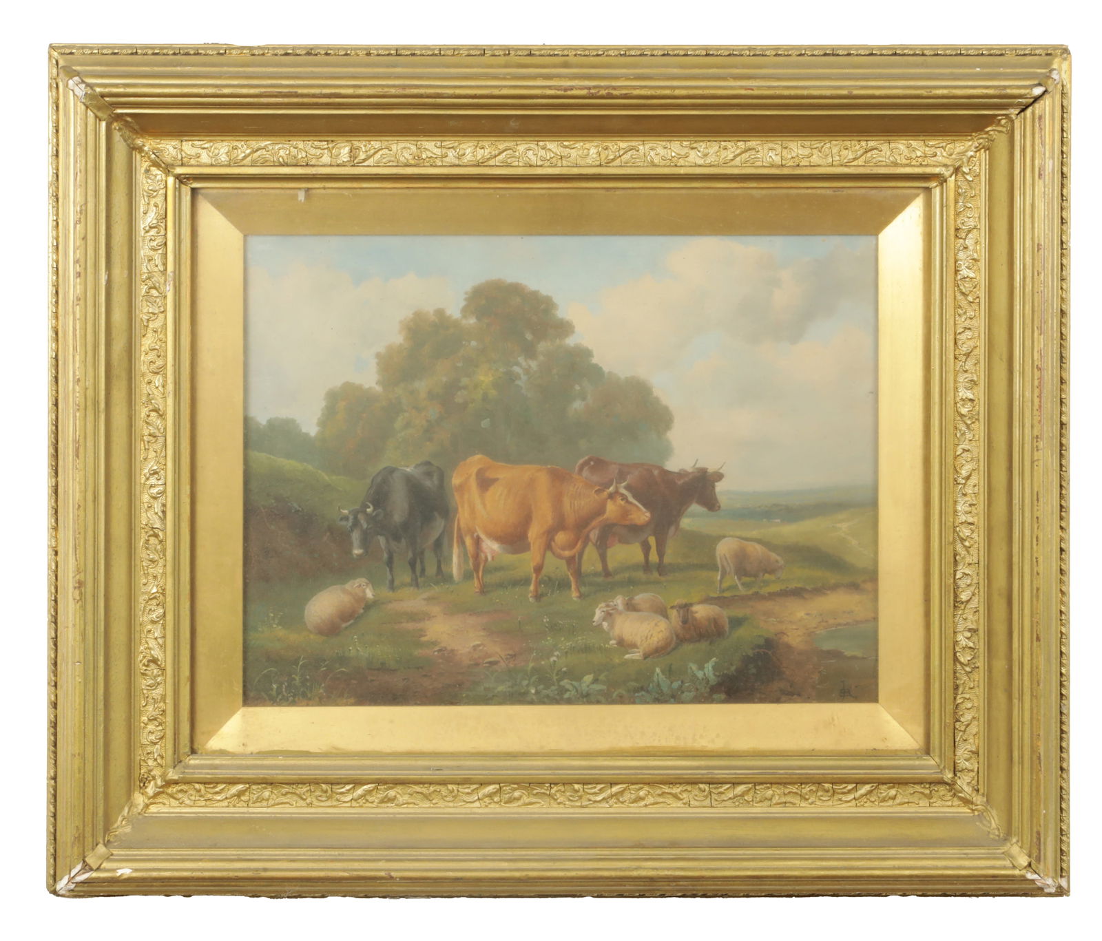 ATT. THOMAS SIDNEY COOPER (1803 - 1902) A 19TH CENTURY OIL ON BOARD CATTLE AND SHEEP LANDSCAPE (1 of 7)