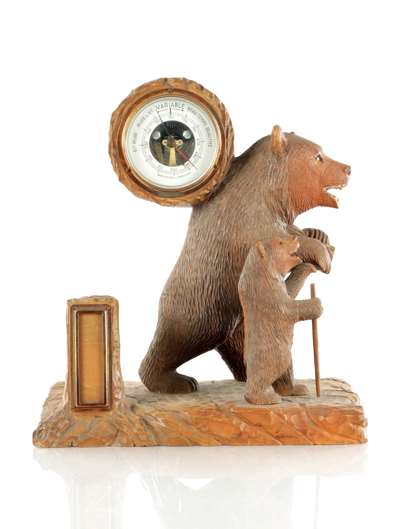 AN EARLY 20TH CENTURY BLACK FOREST CARVED LINDEN WOOD BEAR DESK BAROMETER (1 of 9)