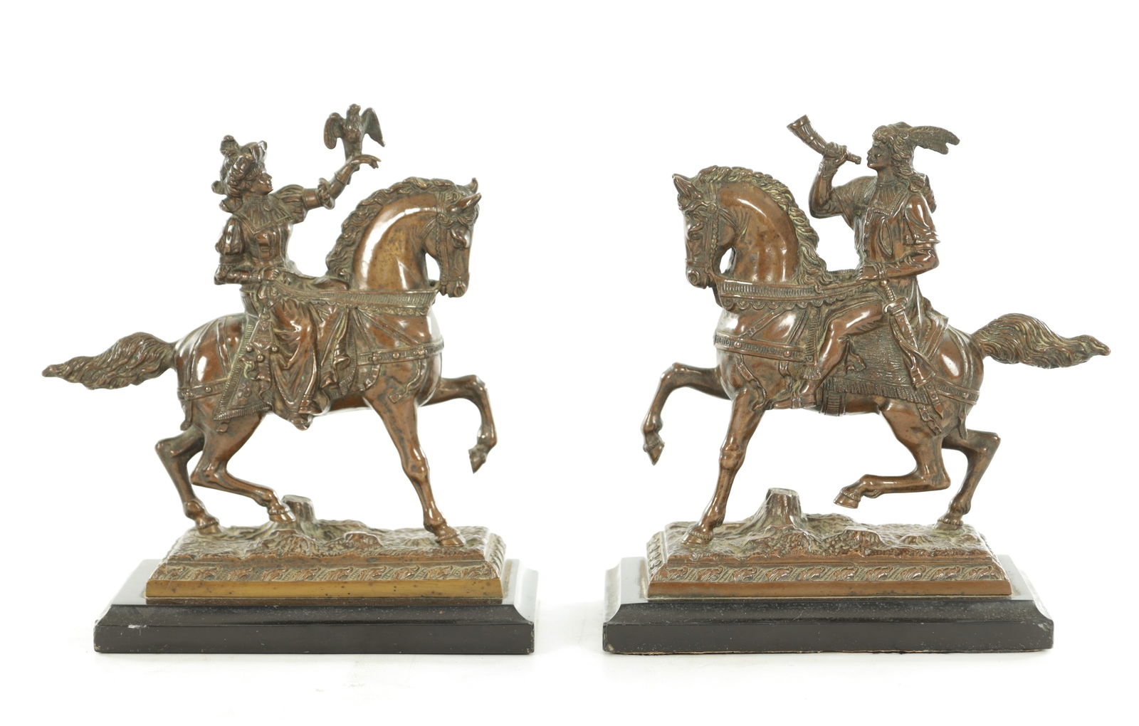 A PAIR OF 18TH CENTURY GERMAN BRONZE EQUESTRIAN STATUETTES (1 of 11)