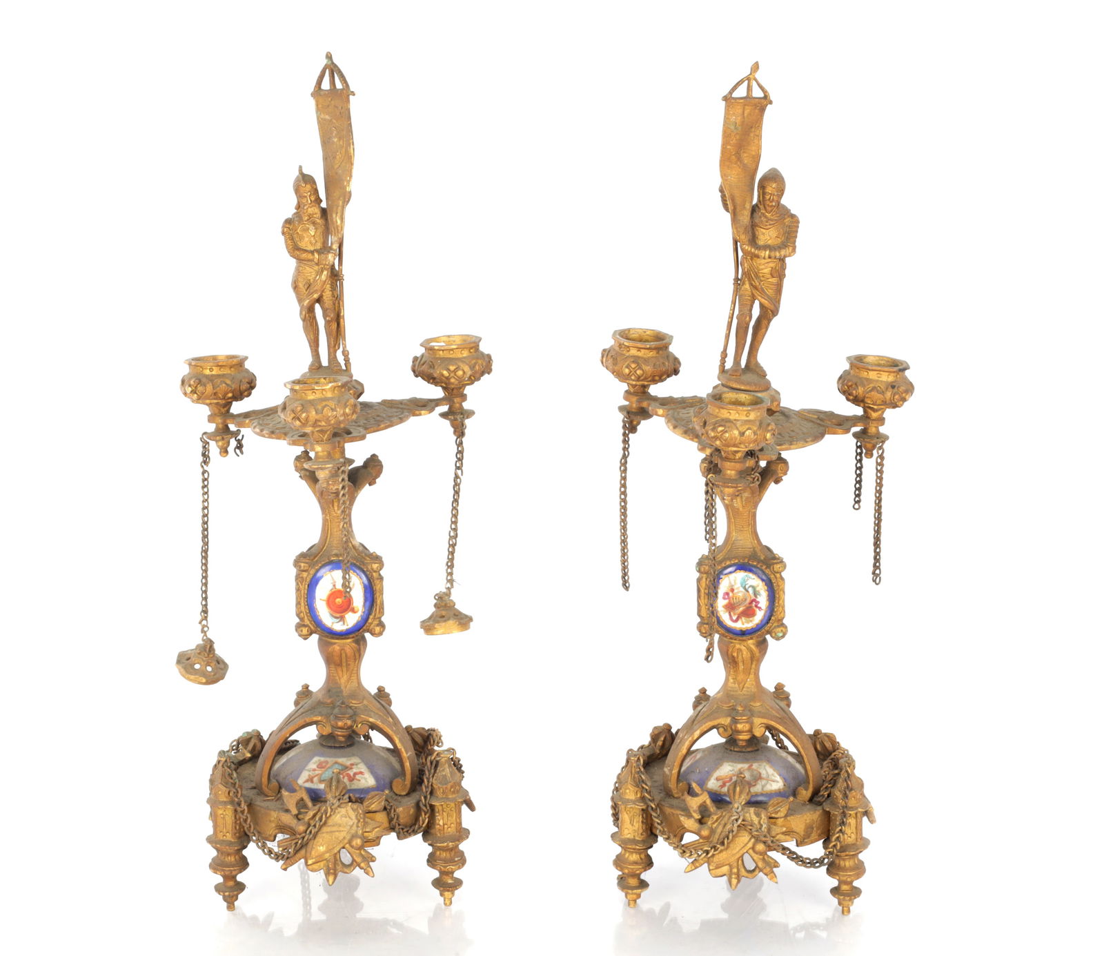 A PAIR OF 19TH CENTURY ORMOLU AND SEVRES STYLE PANELLED FIGURAL CANDLESTICKS (1 of 9)
