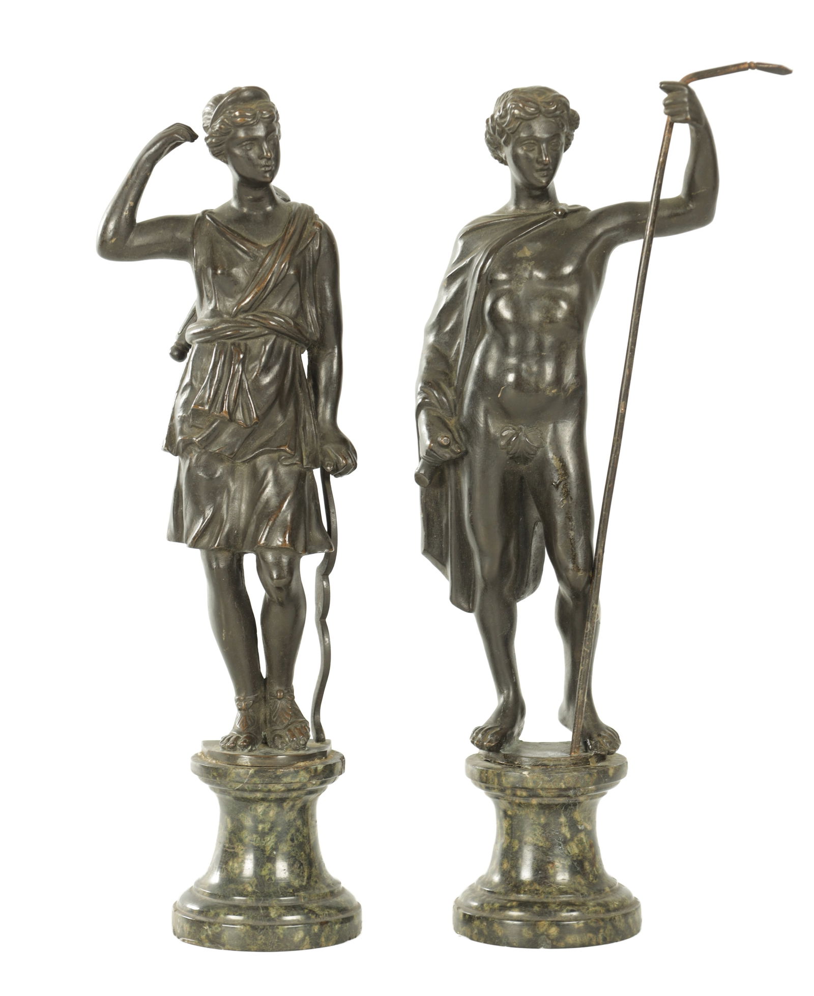 A PAIR OF 19TH CENTURY FIGURAL BRONZE STATUES (1 of 11)