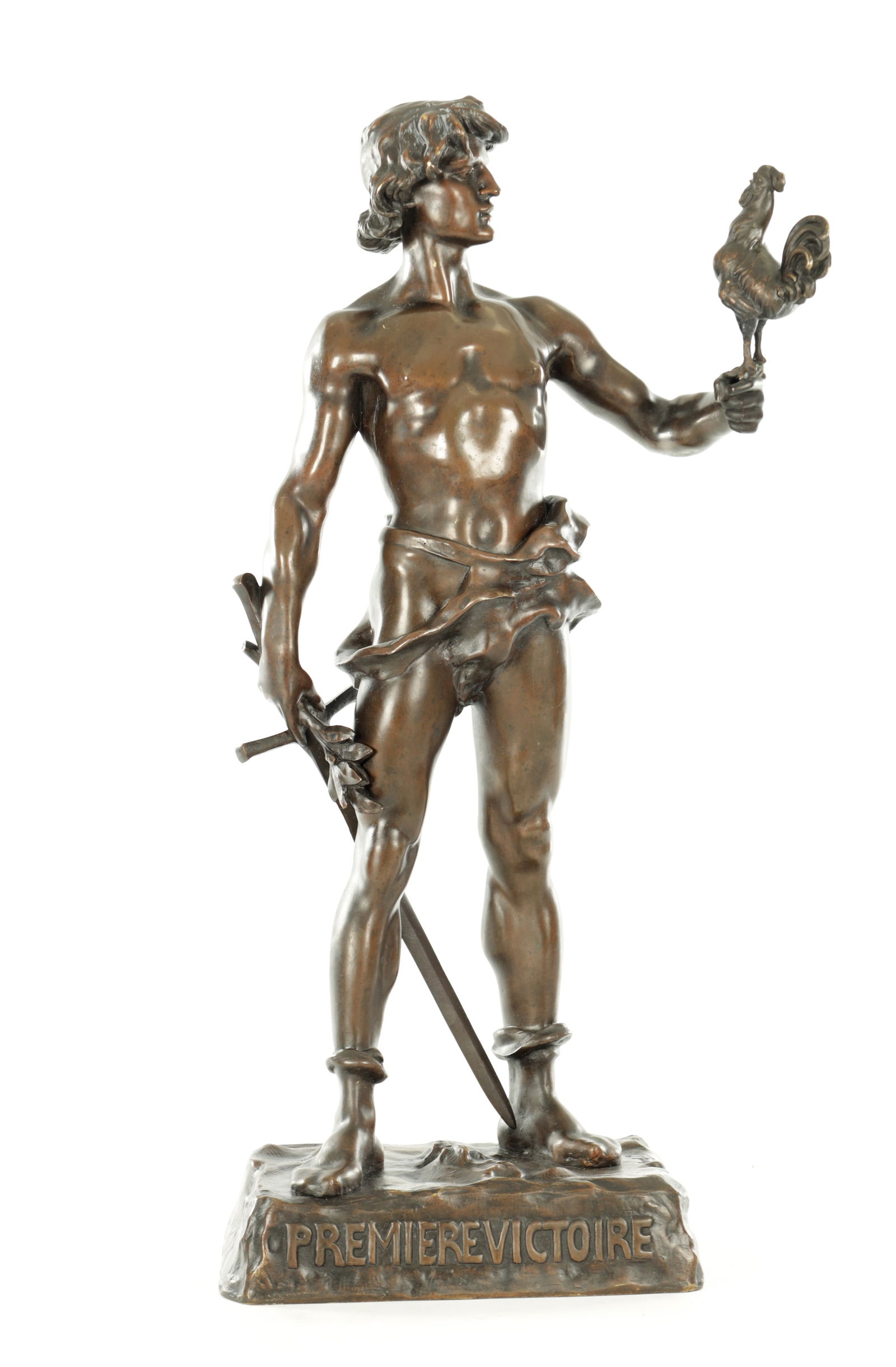 MARCEL DEBÜT (1865-1933). A LATE 19TH/EARLY 20TH CENTURY FIGURAL BRONZE TITLED “PREMIERE (1 of 11)