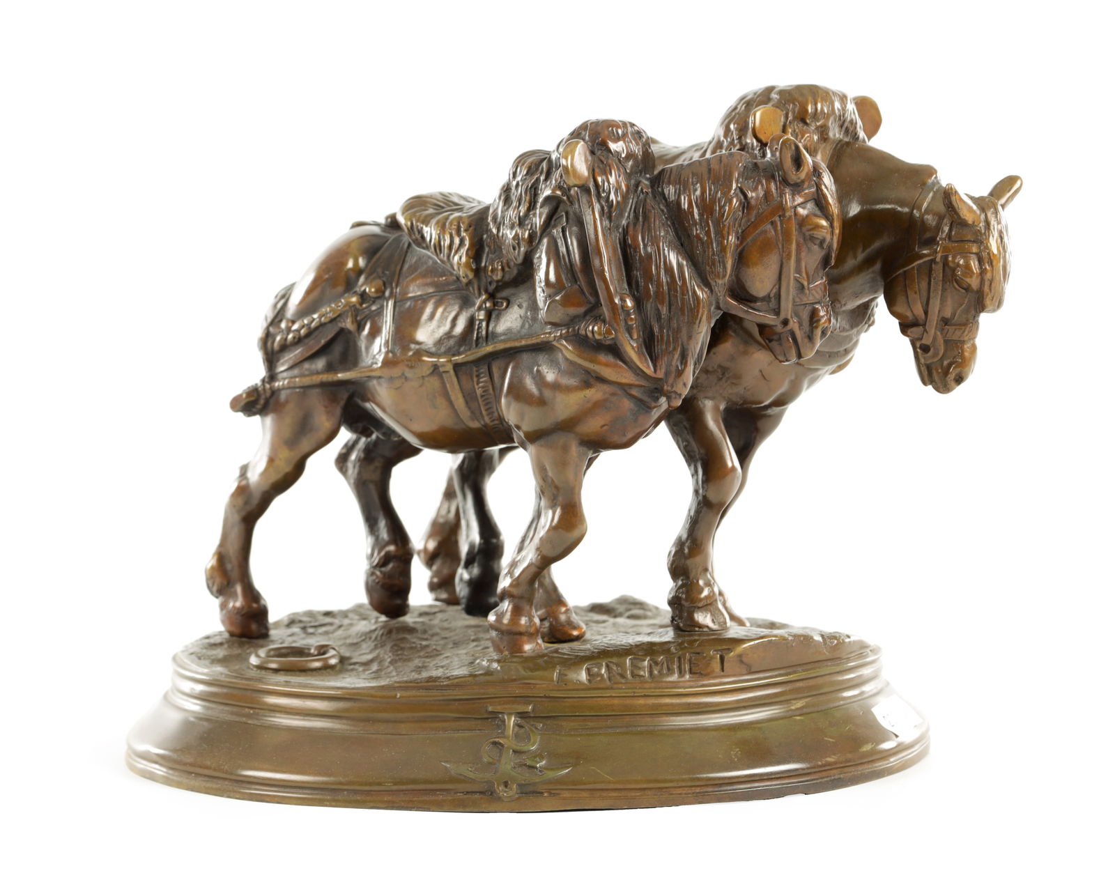 EMMANUEL FRÉMIET (1824-1910). A BRONZE TITLED 'CHEVAUX DE HALAGE' (1 of 11)