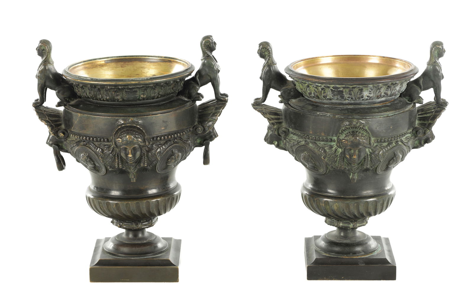 A PAIR OF 19TH CENTURY BRONZE REGENCY STYLE URNS (1 of 8)