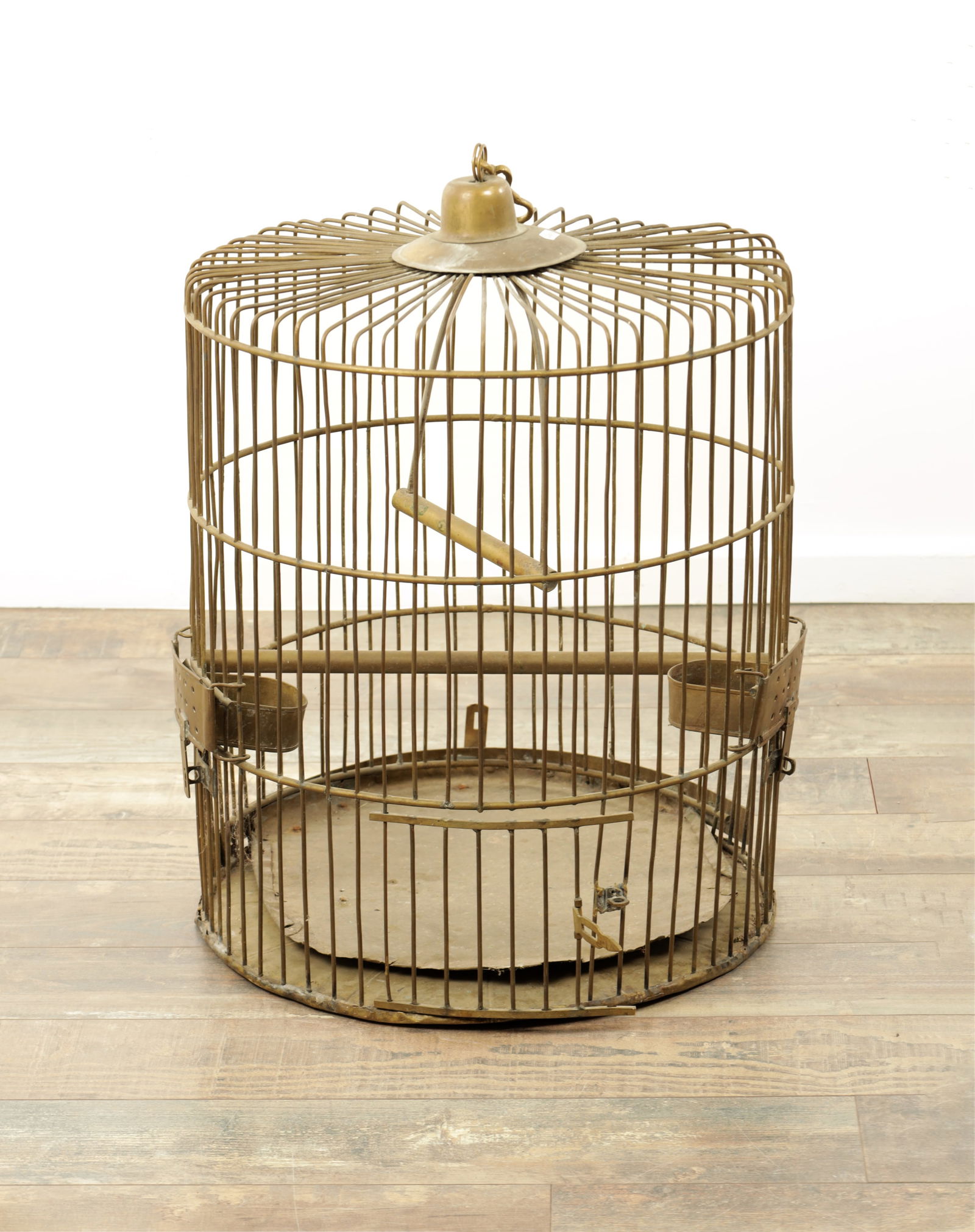A 20TH CENTURY BRASS BIRD CAGE (1 of 6)