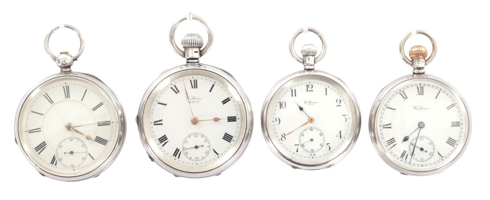 A COLLECTION OF FOUR AMERICAN SILVER CASED WALTHAM OPEN FACED POCKET WATCHES (1 of 20)