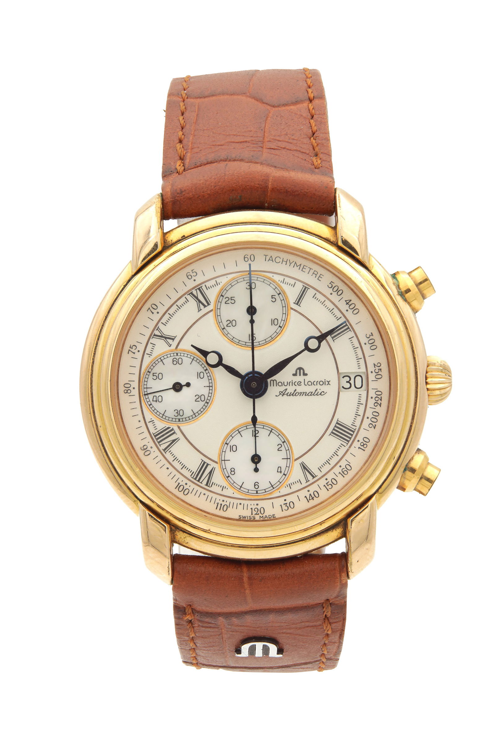 A GENTLEMANS MAURICE LACROIX GOLD PLATED AUTOMATIC CHRONOGRAPH WRISTWATCH (1 of 5)