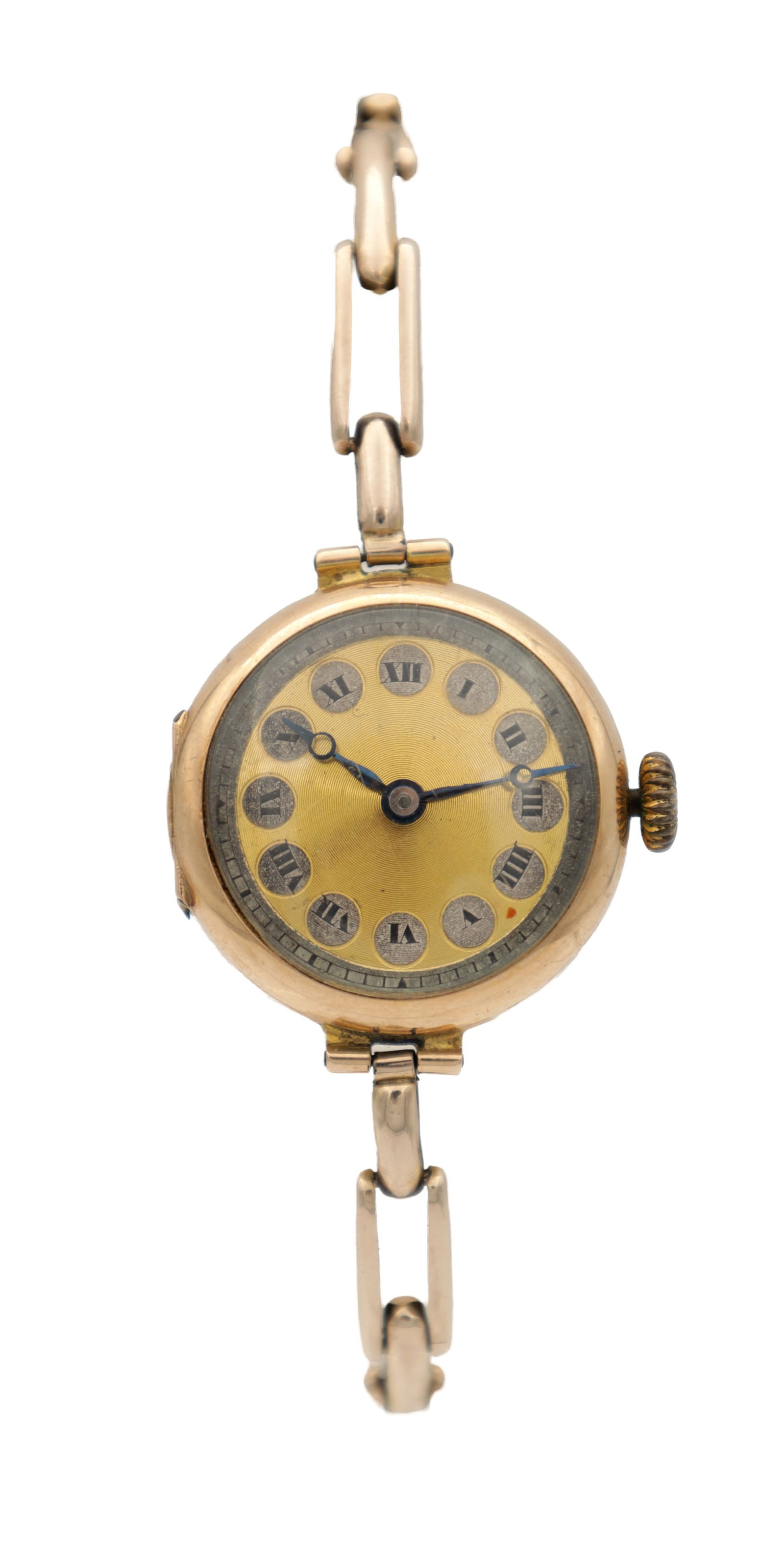 A LADIES' VINTAGE 9CT GOLD WRIST WATCH ON A 15CT GOLD BRACELET (1 of 3)