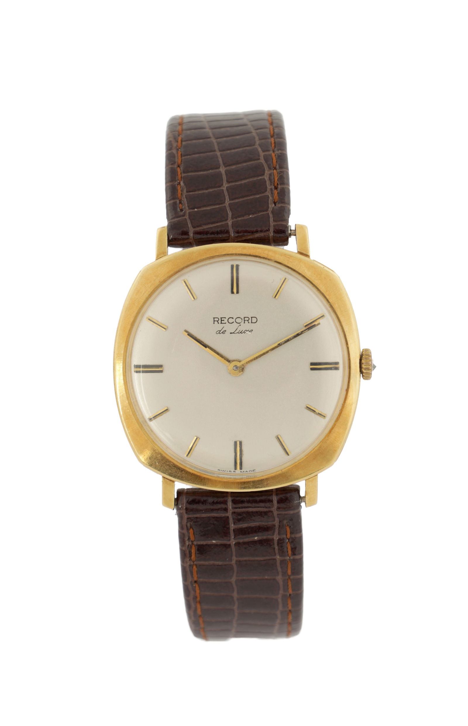 A GENTLEMAN'S VINTAGE 18CT GOLD RECORD DE LUXE WRISTWATCH (1 of 4)