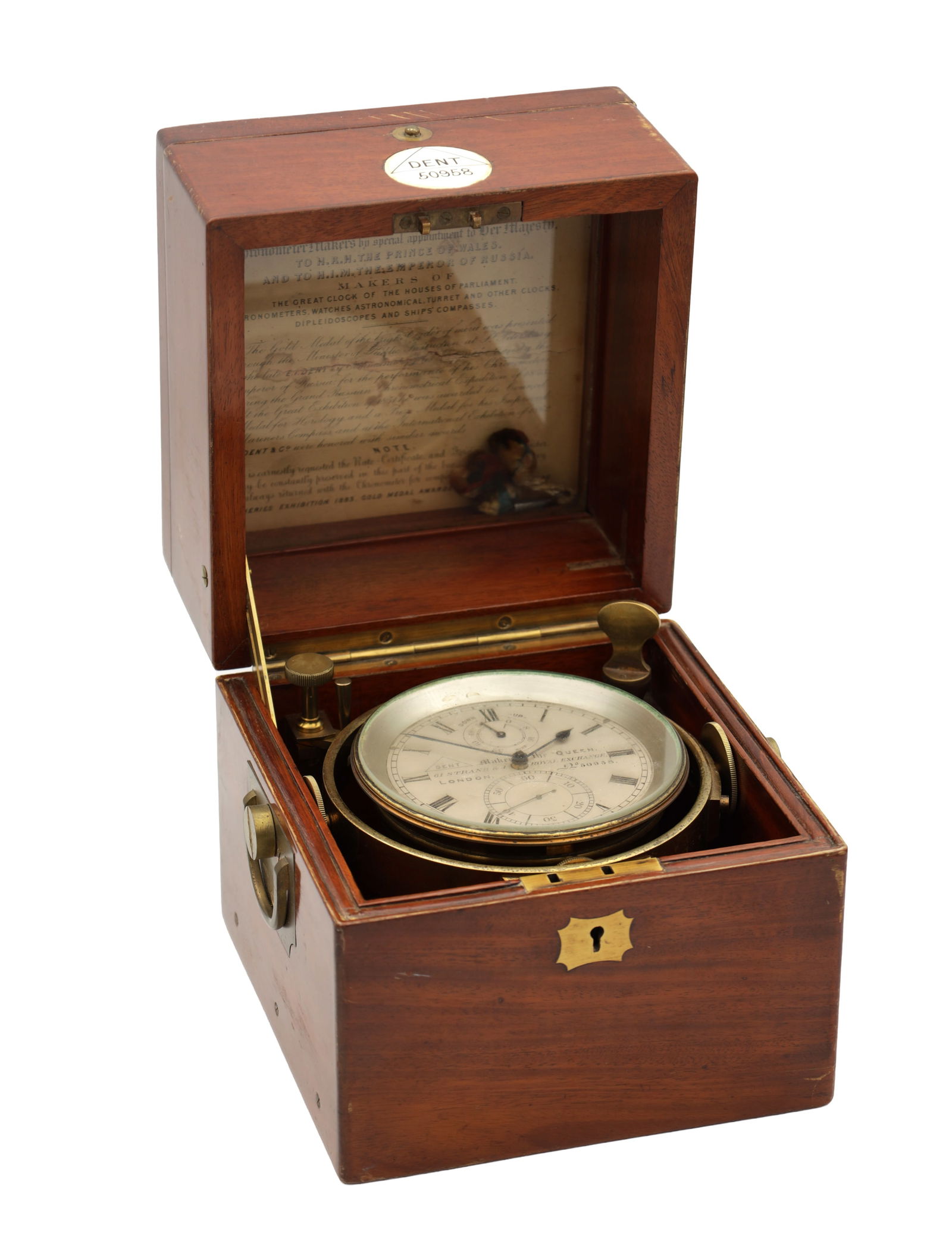 DENT, 61 STRAND & ROYAL EXCHANGE, LONDON. No. 50958. A RARE TWO-DAY MARINE CHRONOMETER WITH STAPLE (1 of 8)