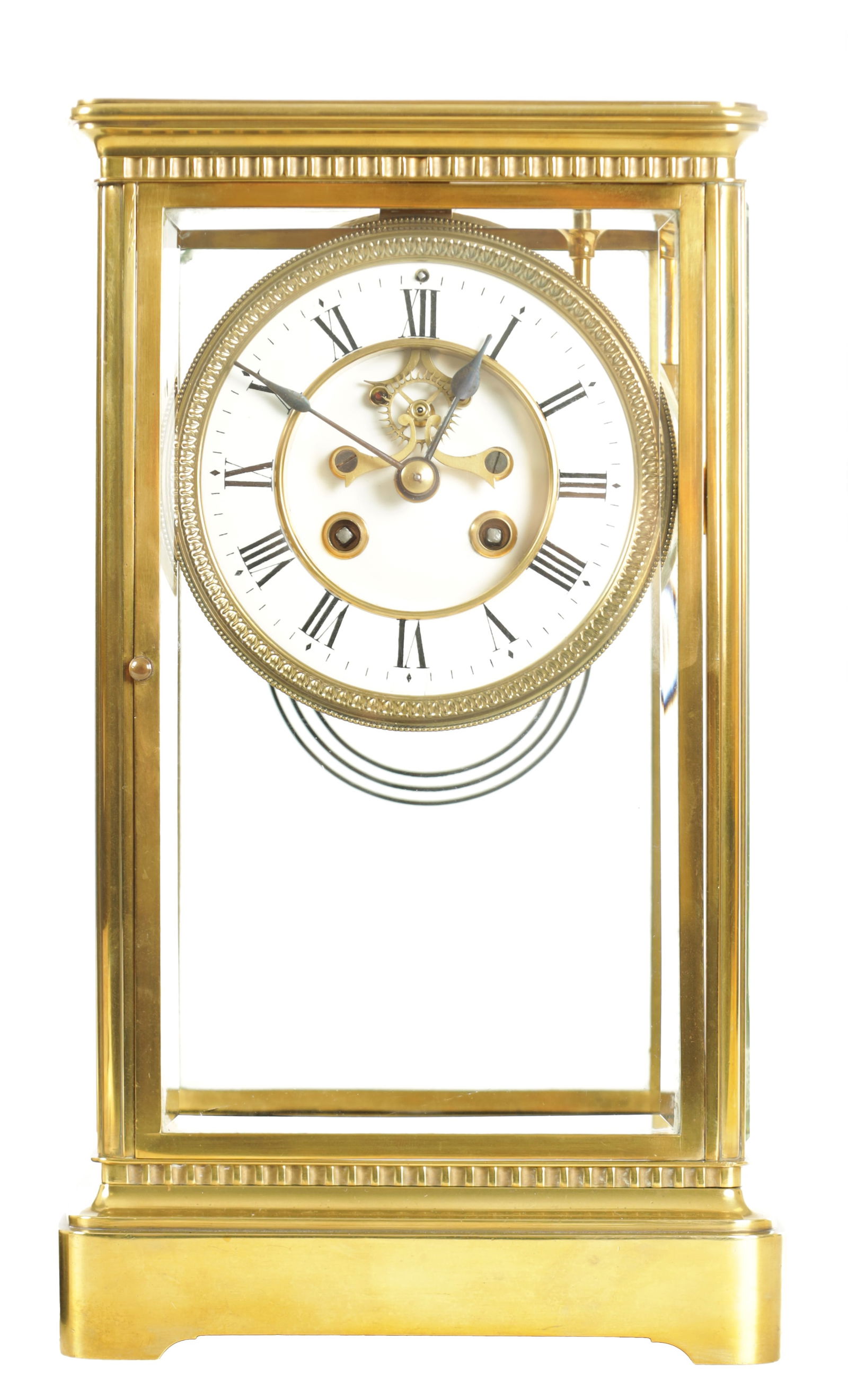 A 19TH CENTURY GILT BRASS FOUR GLASS MANTEL CLOCK (1 of 6)