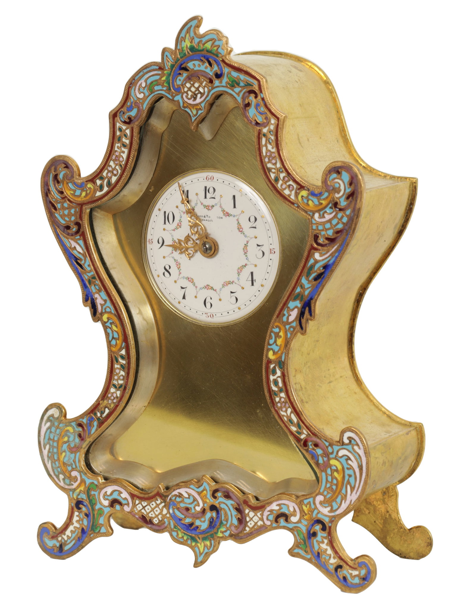 A LATE 19TH CENTURY BRASS AND CHAMPLEVE ENAMEL MANTEL CLOCK (1 of 10)