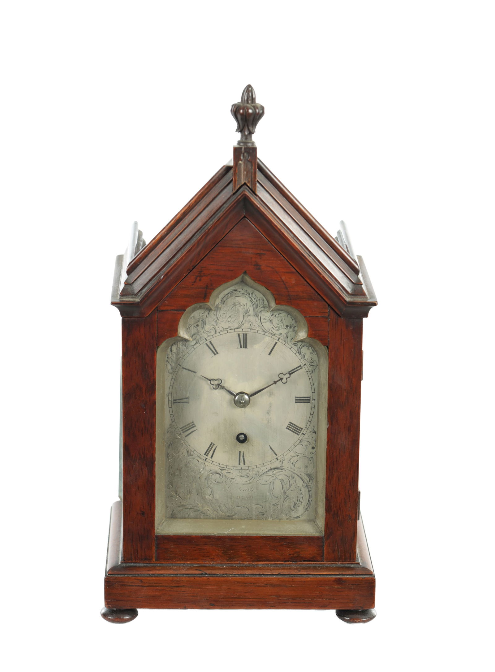 G.SEAILE, LONDON, A LATE REGENCY ROSEWOOD VENEERED GOTHIC STYLE ENGLISH FUSEE MANTLE CLOCK (1 of 6)