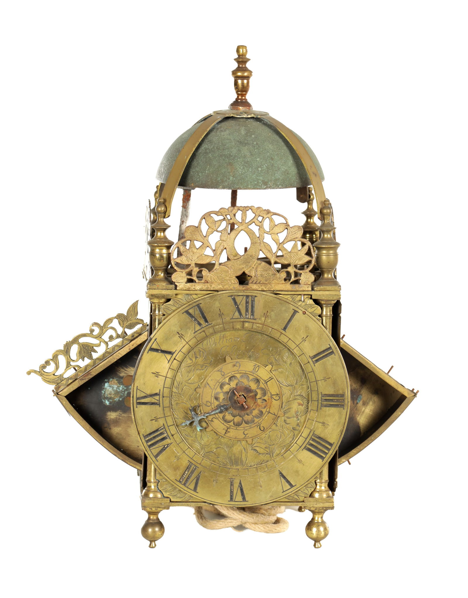 WILLIAM MILLING, ISLINGTON. A LATE 17TH CENTURY WINGED BRASS LANTERN CLOCK WITH ALARM (1 of 14)