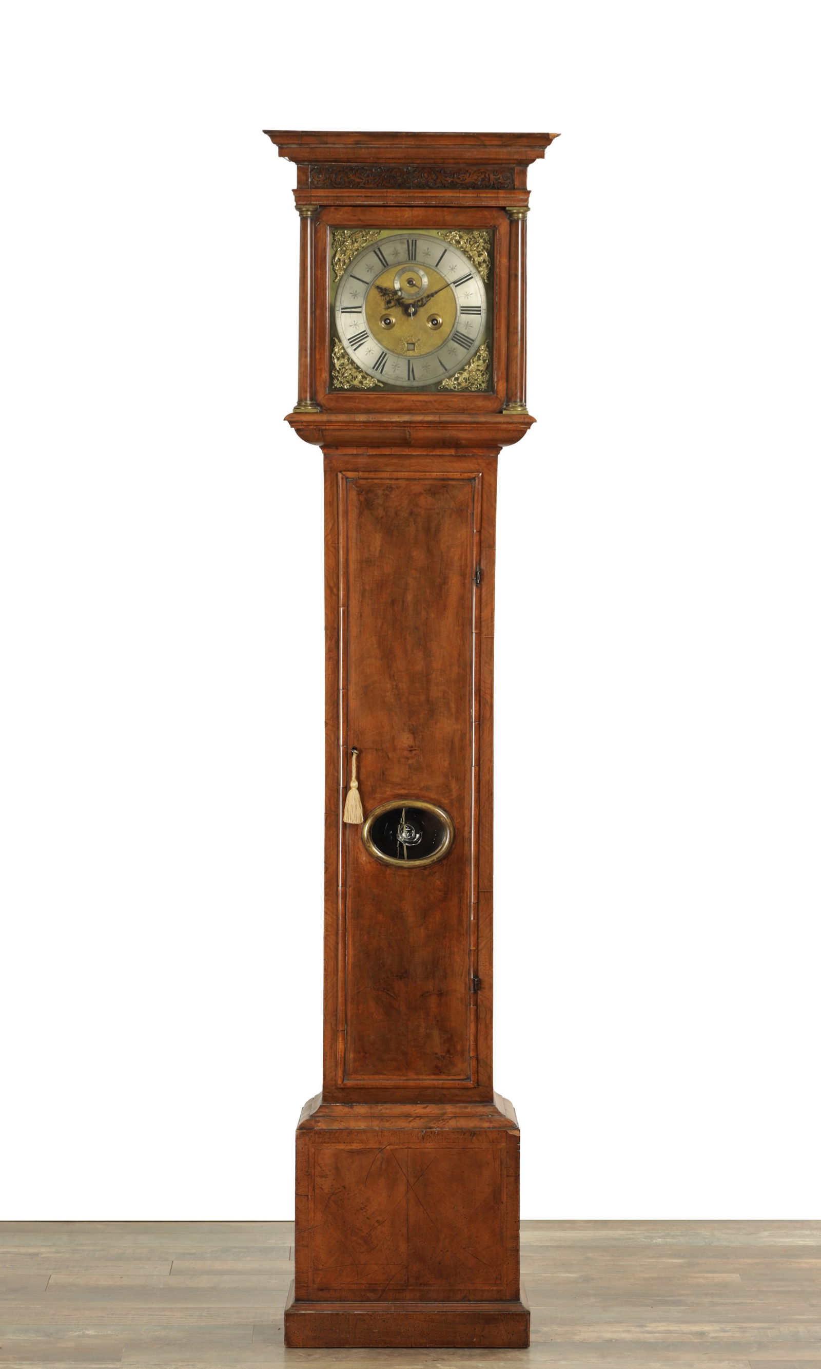 DANIEL QUARE, LONDON. A GEORGE I FIGURED WALNUT EIGHT DAY LONGCASE CLOCK (1 of 9)