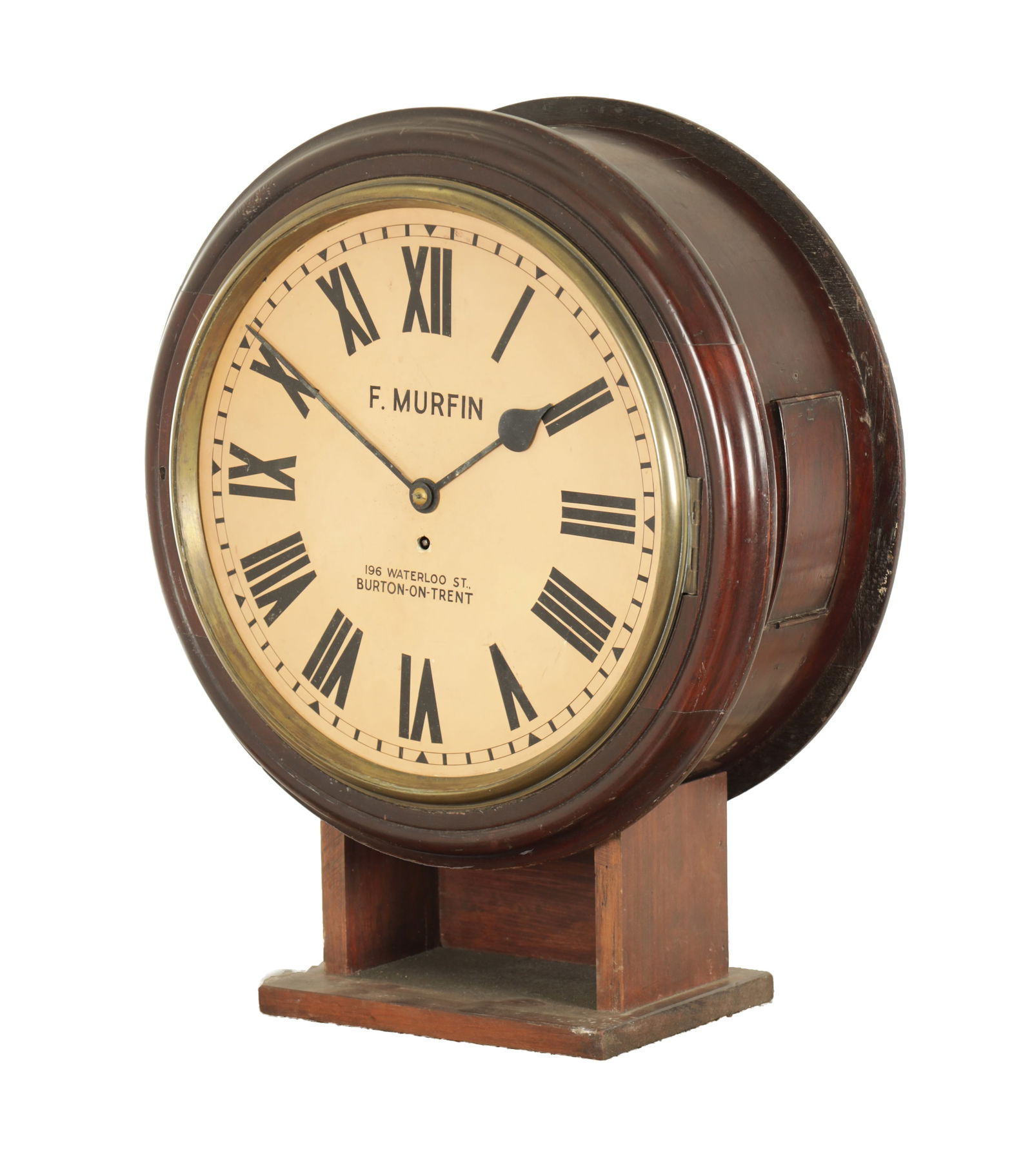 F. MURFIN, BURTON-ON-TRENT. A LATE 19TH CENTURY MAHOGANY DOUBLE-FACED FUSEE STATION CLOCK (1 of 4)