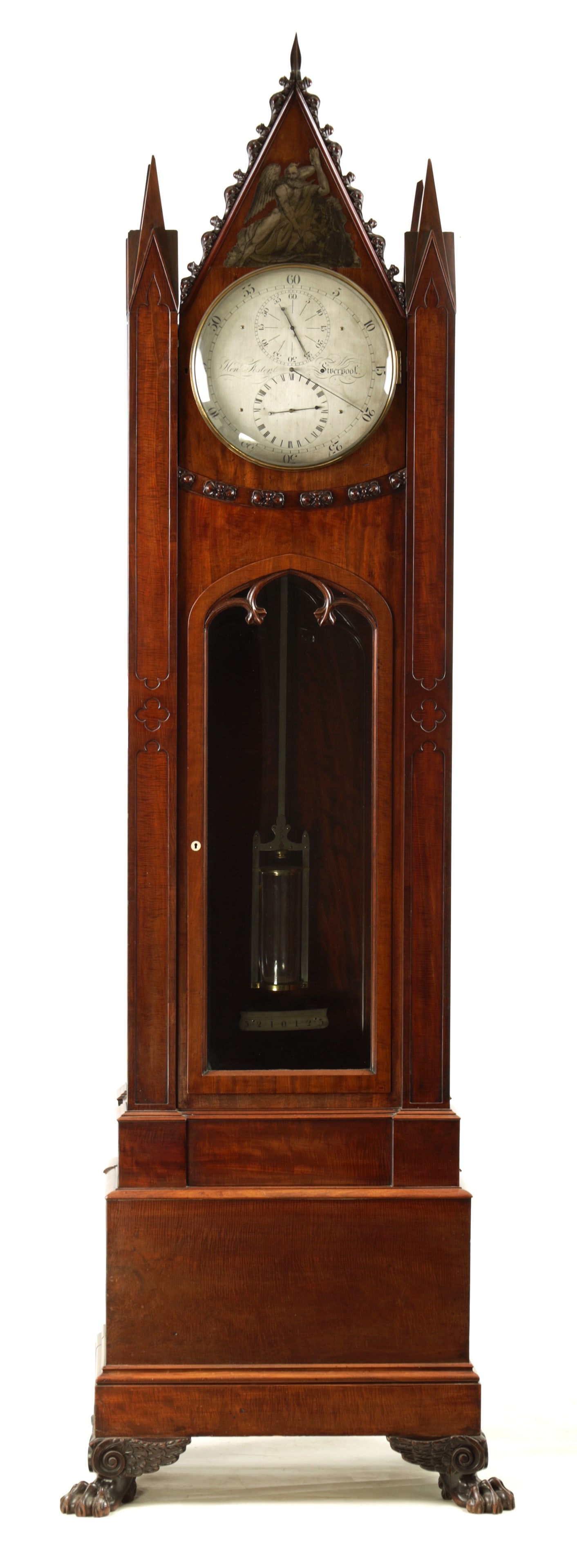 ATT. JAMES CONDLIFF A SUPERB FIDDLE BACK AND FIGURED MAHOGANY GOTHIC REGULATOR LONGCASE CLOCK IN THE (1 of 20)