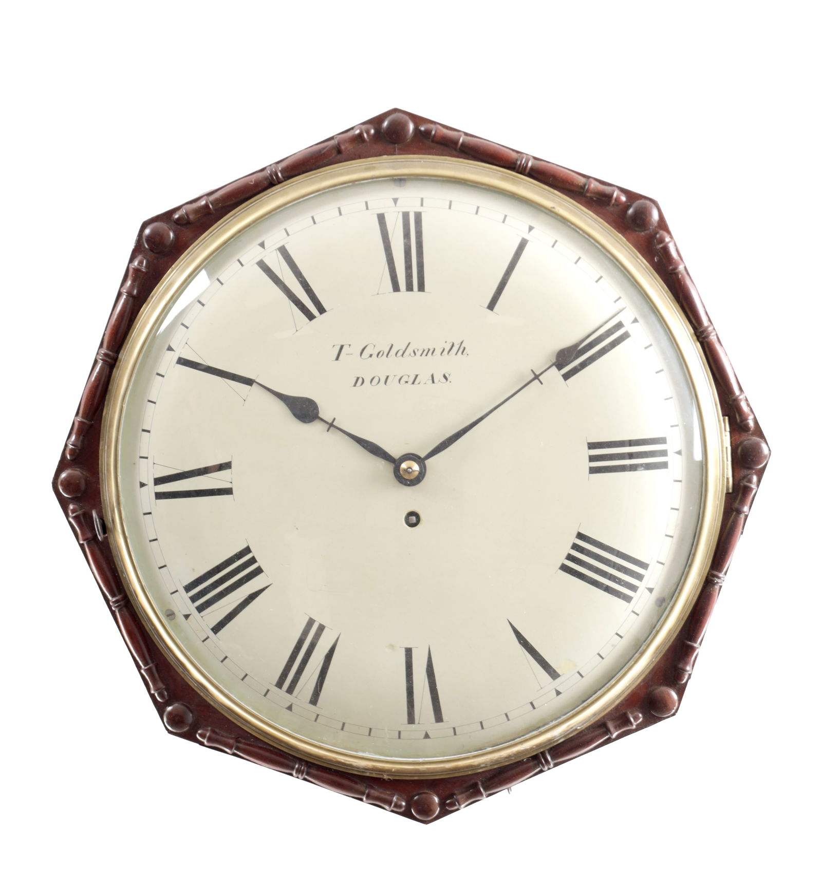 T. GOLDSMITHAN, DOUGLAS. AN EARLY 19TH CENTURY CONVEX DIAL FUSEE WALL CLOCK (1 of 13)