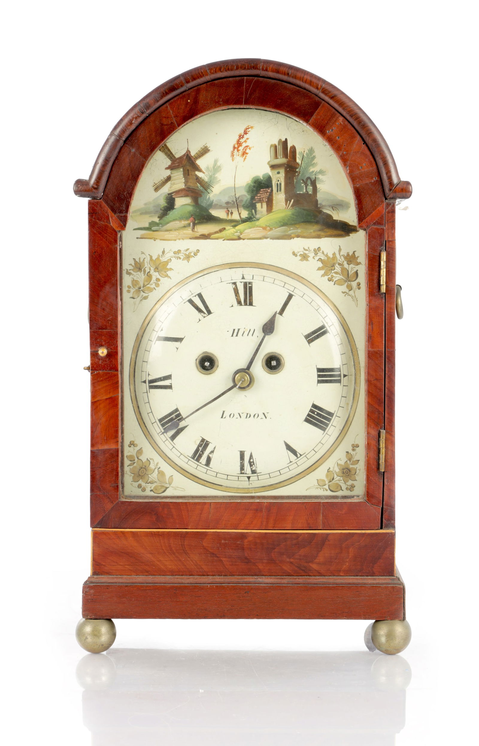 A LATE 19TH CENTURY TWIN FUSEE BRACKET CLOCK MOVEMENT AND DIAL WITH ARCHED MAHOGANY CASE (1 of 14)