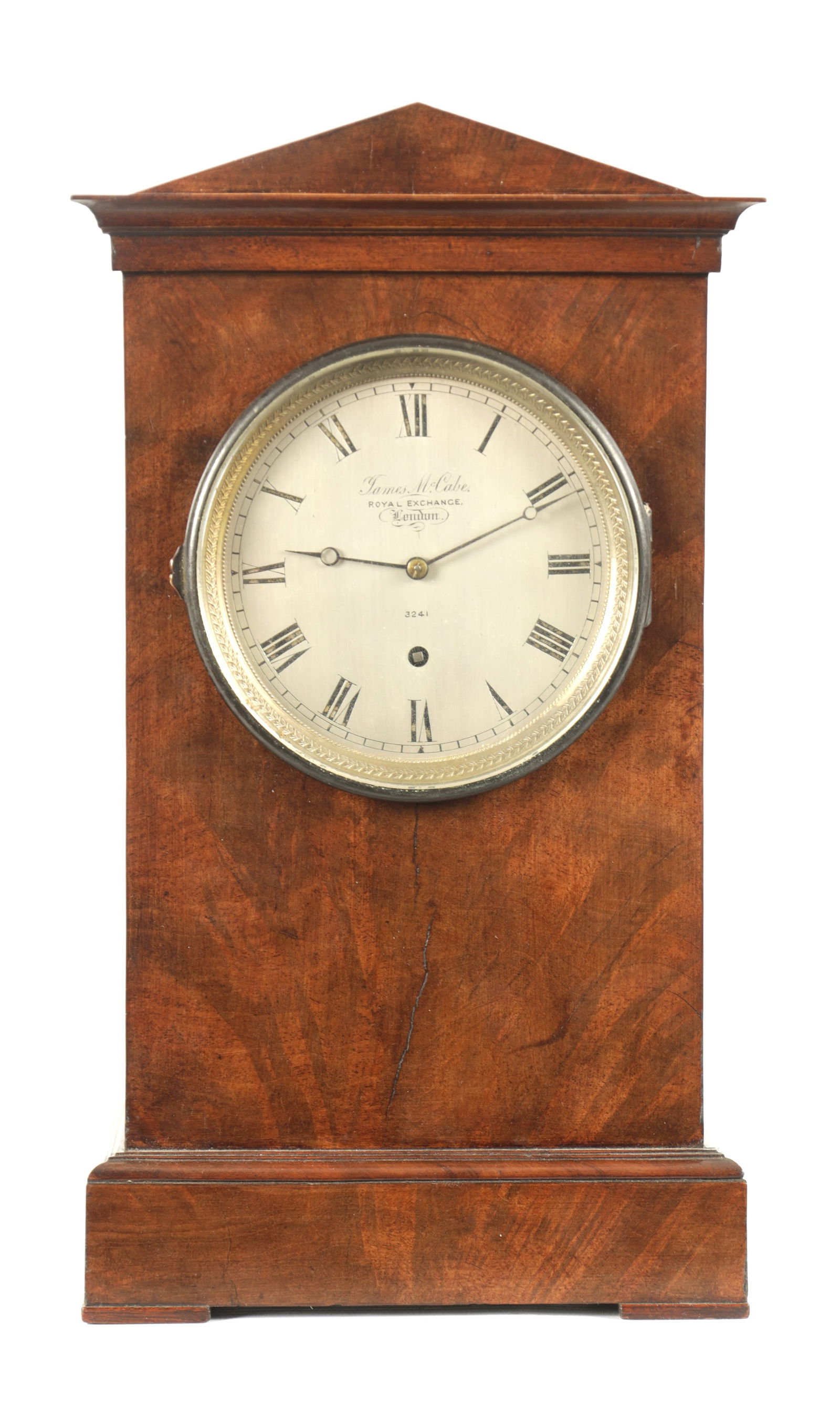 JAMES McCABE, LONDON. A SMALL 19TH CENTURY FIGURED MAHOGANY FUSEE MANTEL CLOCK (1 of 7)
