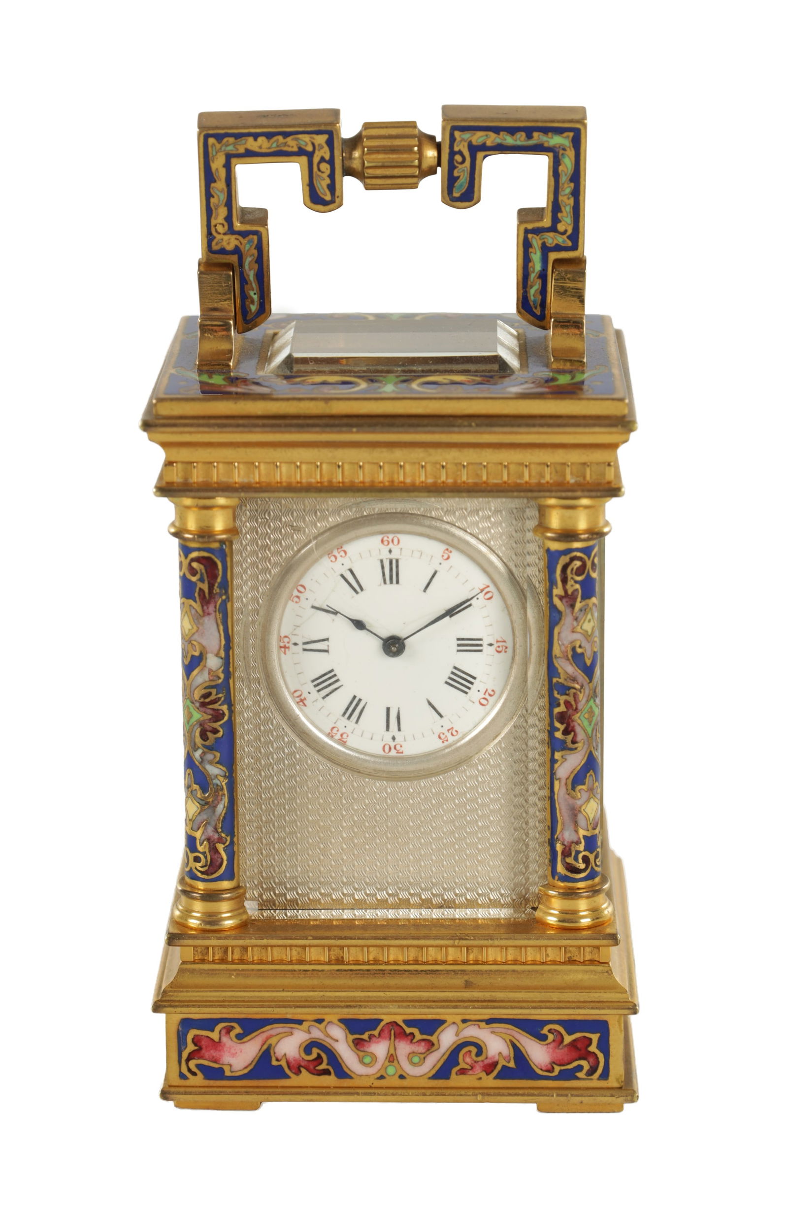 A LATE 19TH CENTURY FRENCH CHAMPLEVE ENAMEL MINIATURE TIMEPIECE CARRIAGE CLOCK (1 of 9)
