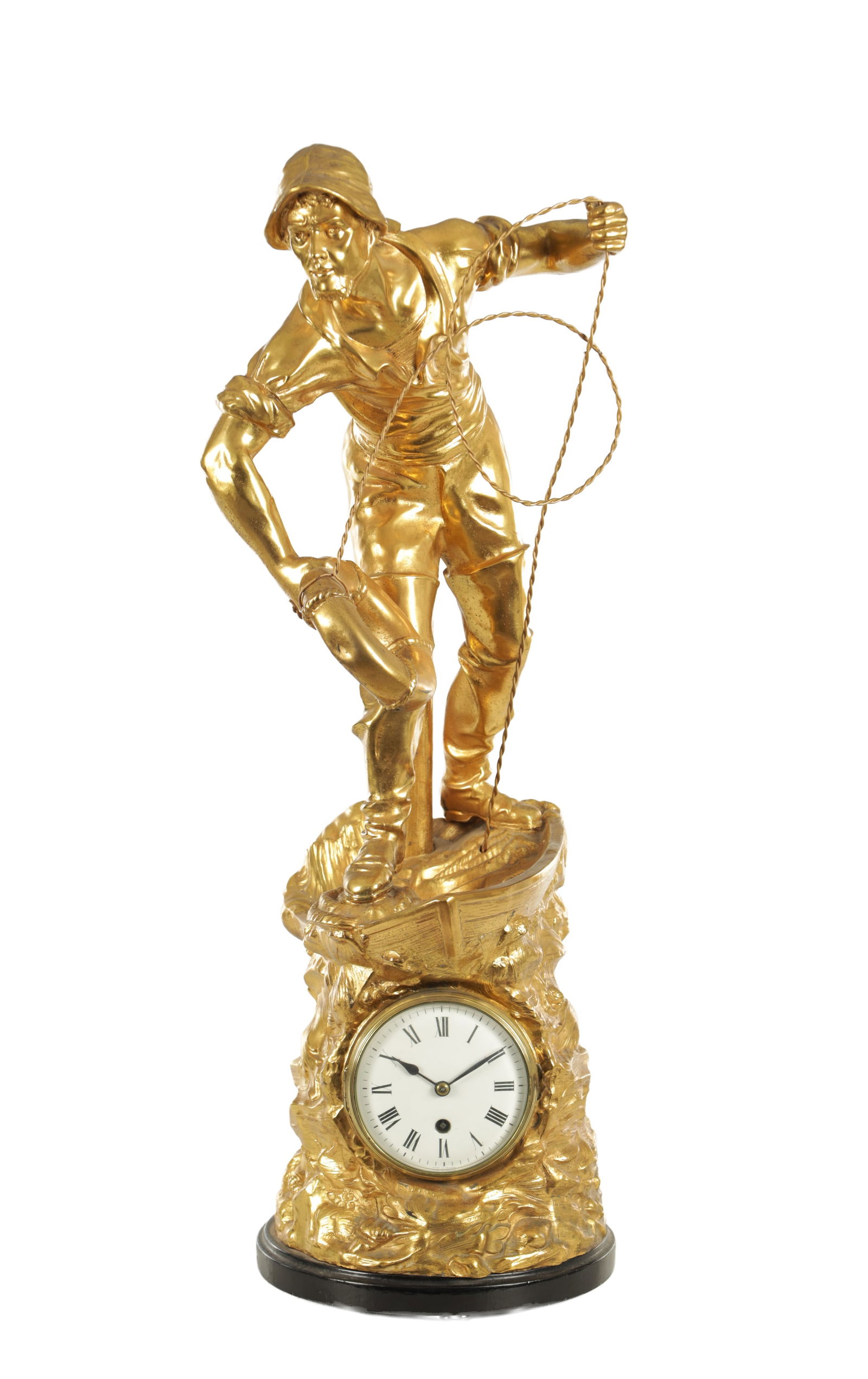 A LARGE LATE 19TH CENTURY GILT METAL FIGURAL MANTEL CLOCK (1 of 8)