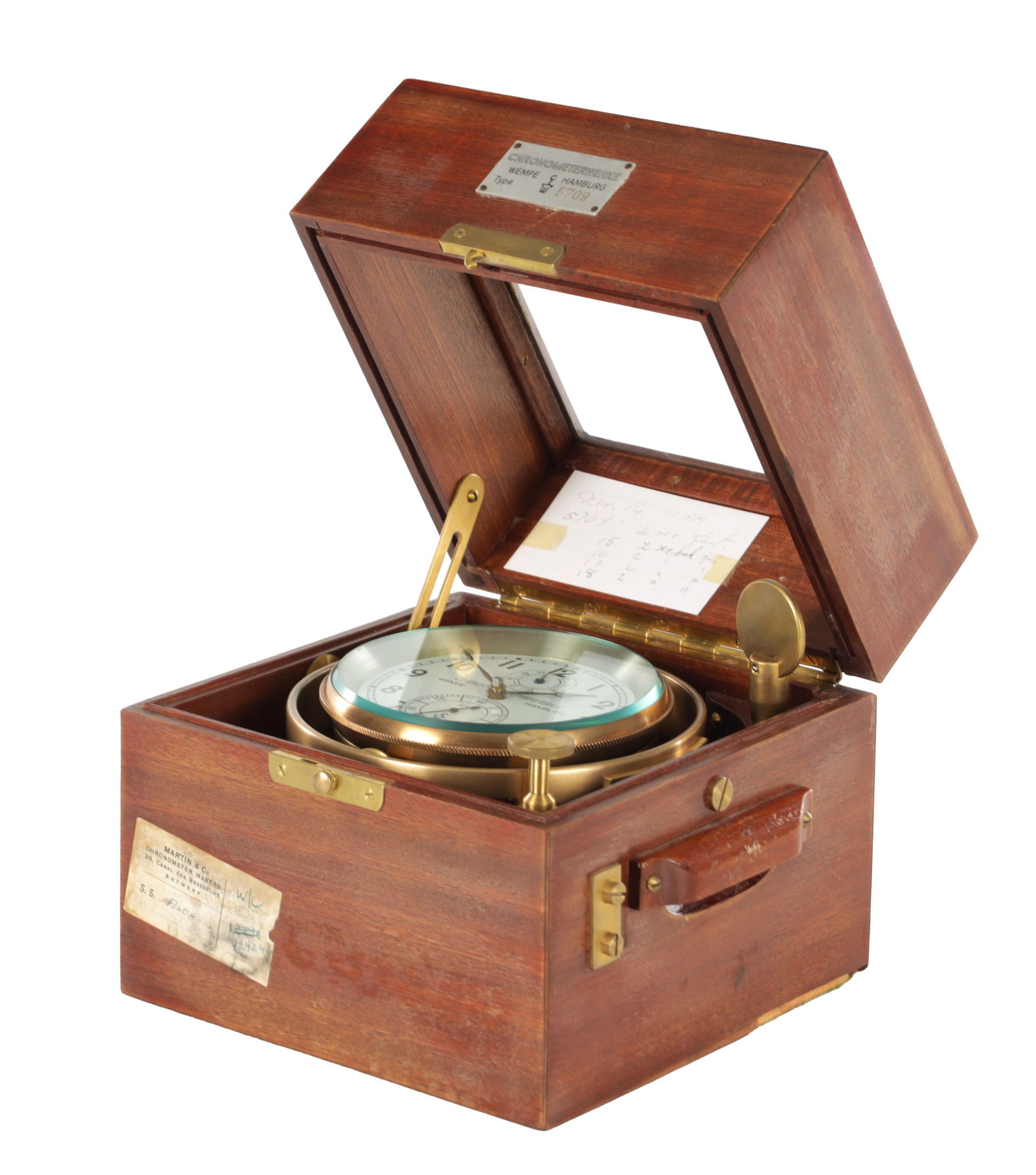 A MID 20TH CENTURY WEMPE HAMBURG OAK-CASED TWO-DAY MARINE CHRONOMETER (1 of 15)