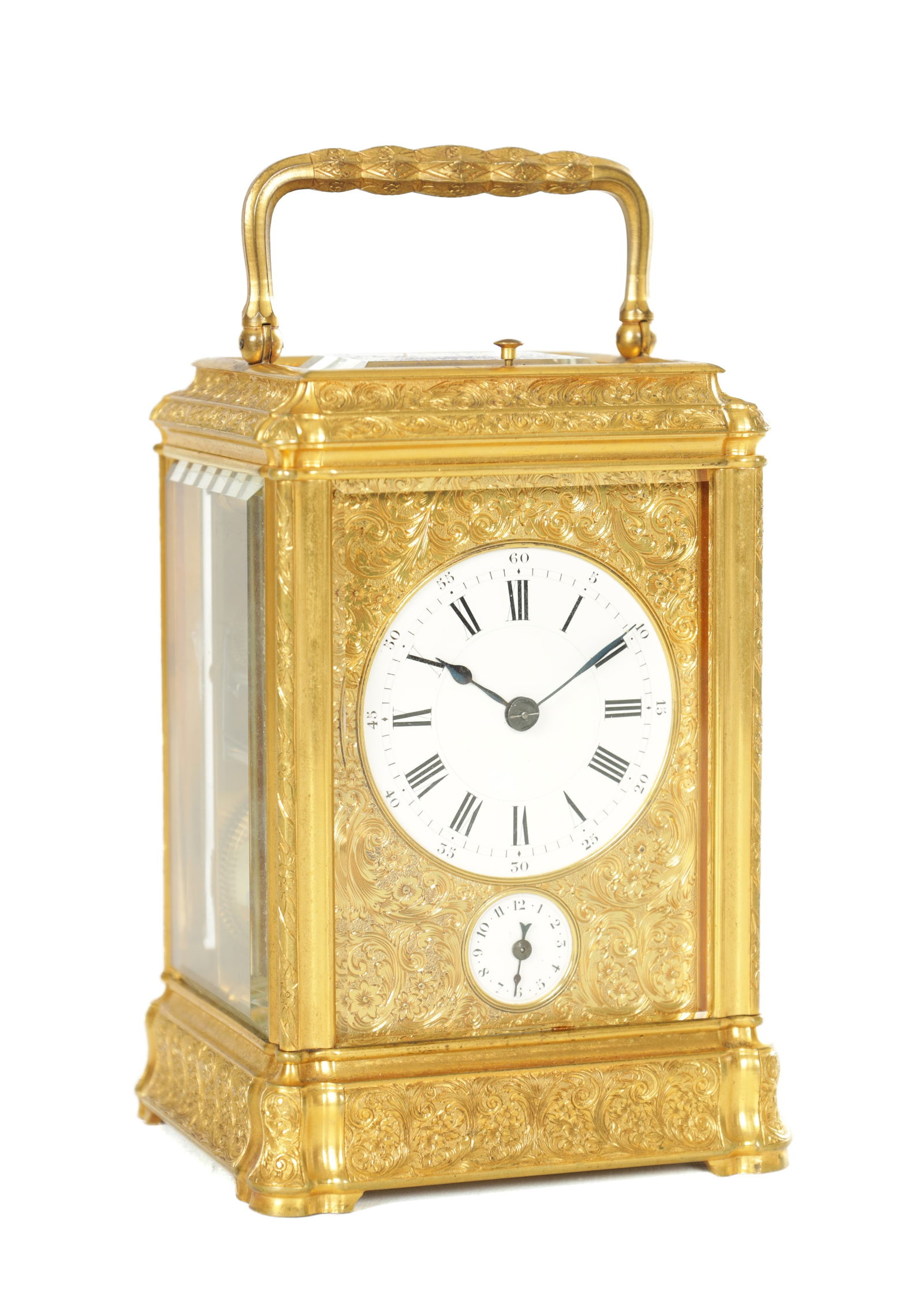 PAUL GARNIER, PARIS. A FINE 19TH CENTURY GILT ENGRAVED GORGE CASED REPEATING CARRIAGE CLOCK (1 of 14)