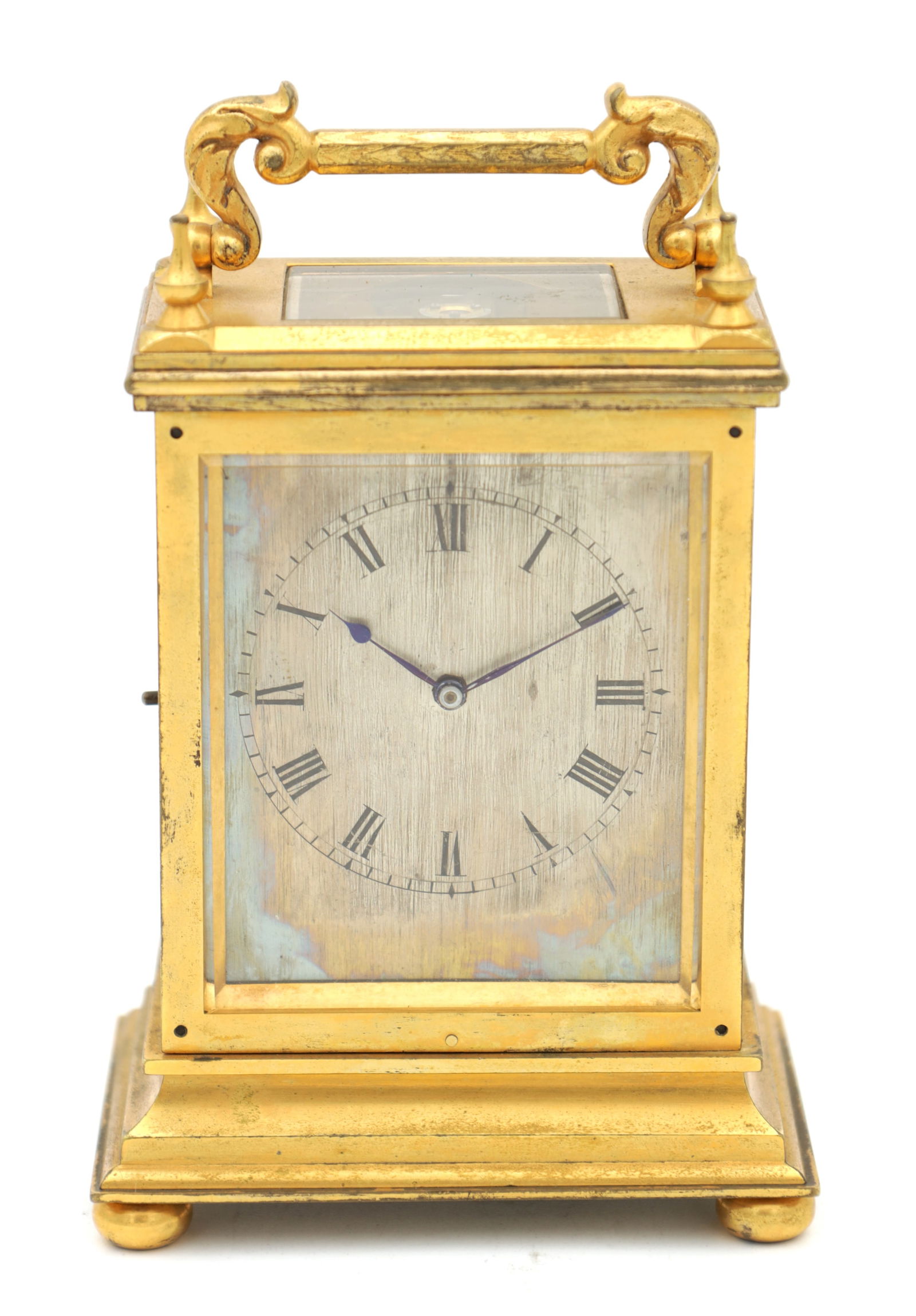 A 19TH CENTURY GILT BRASS ENGLISH TIMEPIECE CARRIAGE CLOCK (1 of 8)