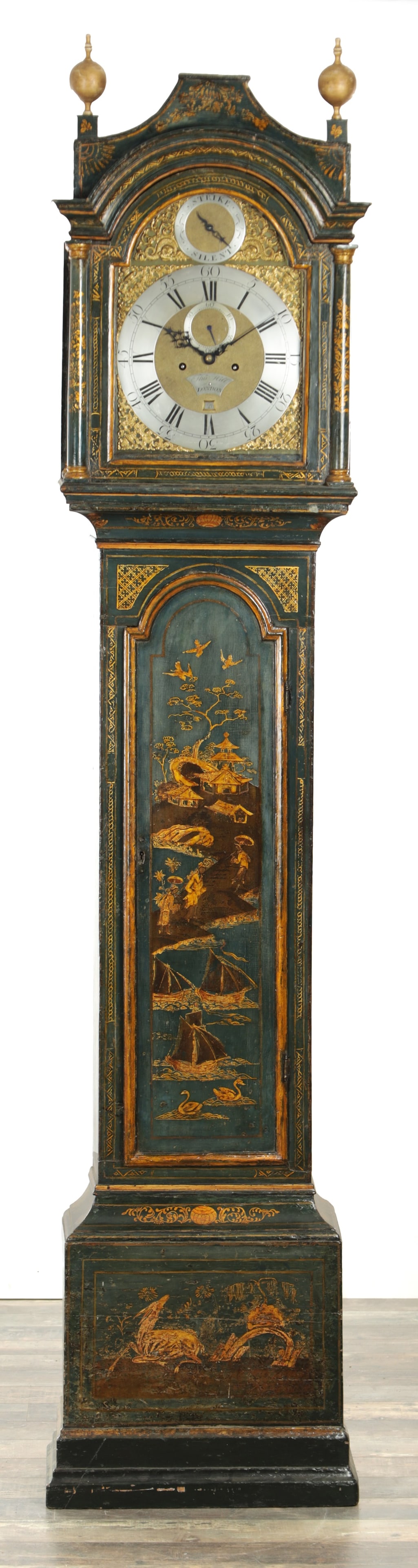 THOMAS HILL, LONDON. A GEORGE III BLUE LACQUER CHINOISIERE LONGCASE CLOCK (1 of 12)