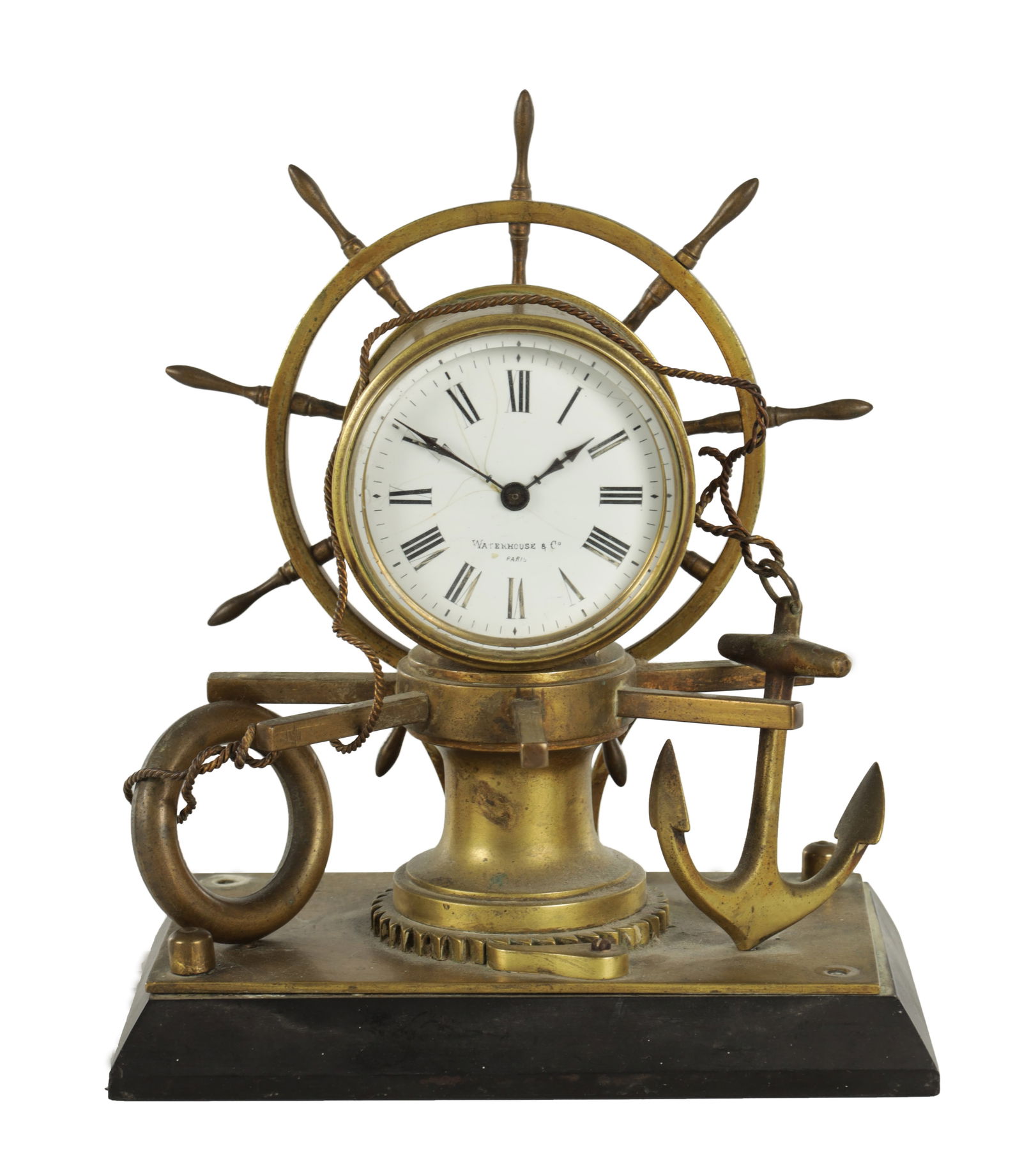 A LATE 19TH CENTURY FRENCH INDUSTRIAL GILT BRASS AND SLATE MARBLE MARITIME MANTEL CLOCK (1 of 8)