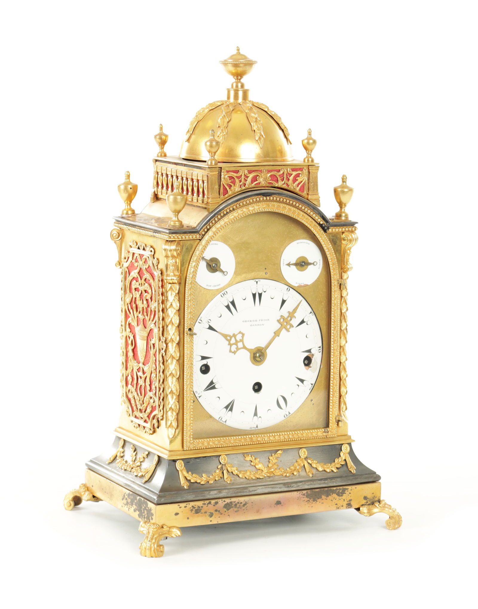 GEORGE PRIOR, LONDON. A SMALL AND FINE GEORGE III ORMOLU CASED MUSICAL BRACKET CLOCK (1 of 19)