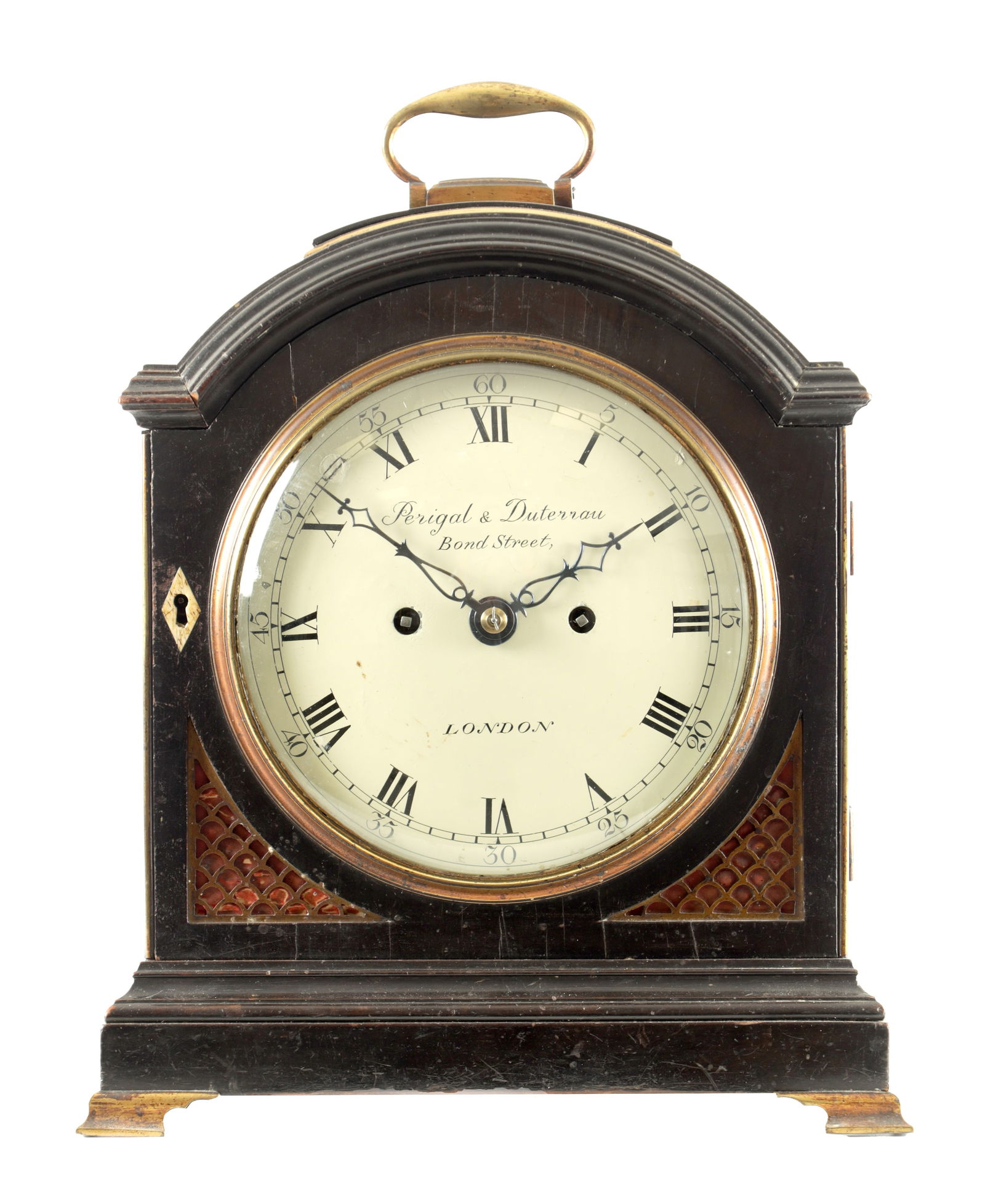 PERIGAL & DUTERRAU, LONDON. A REGENCY PAD TOP EBONISED BRACKET CLOCK (1 of 7)