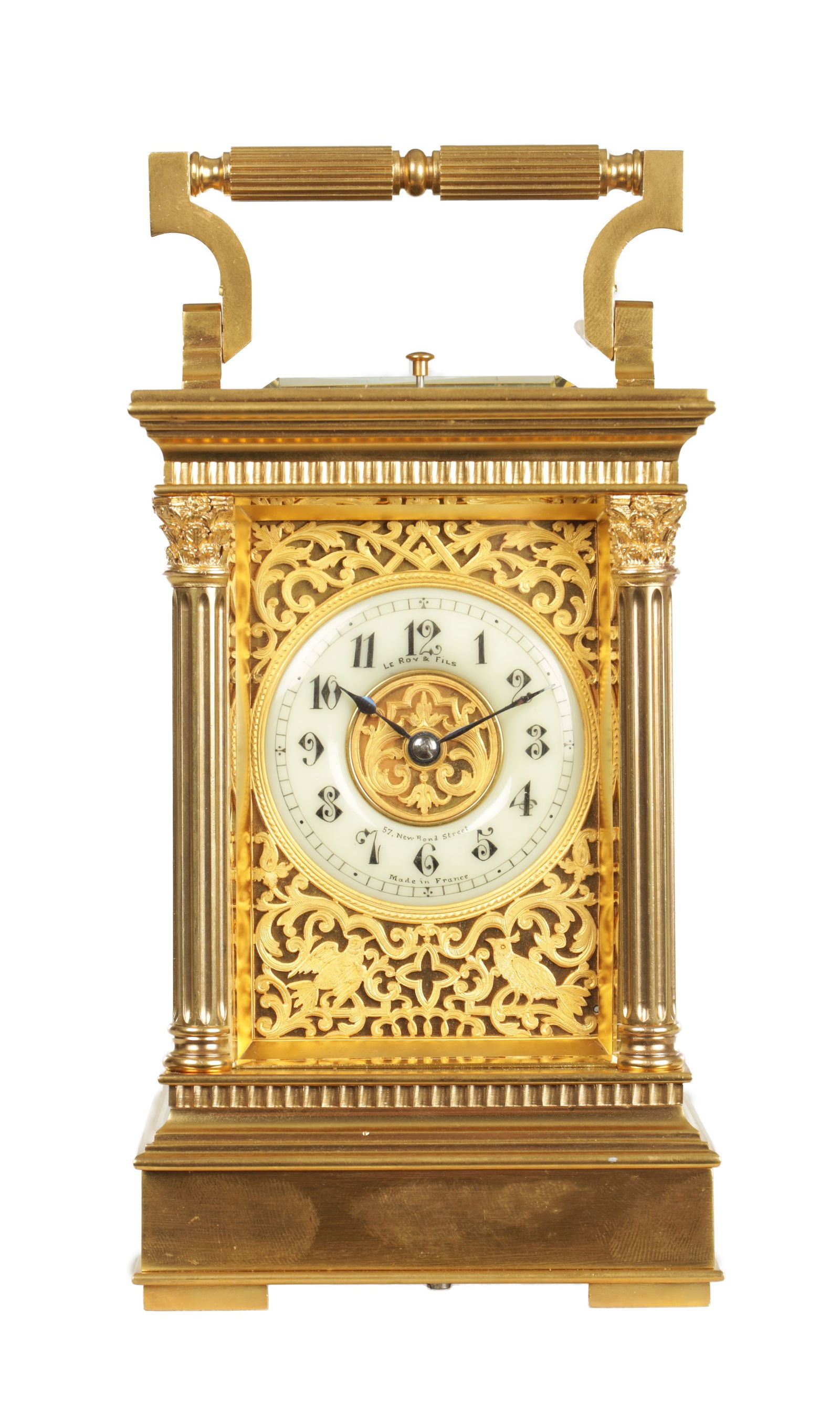 LE ROY & FILS, PARIS. A RARE LATE 19TH CENTURY GILT BRASS BOTTOM WIND REPEATING CARRIAGE CLOCK (1 of 8)