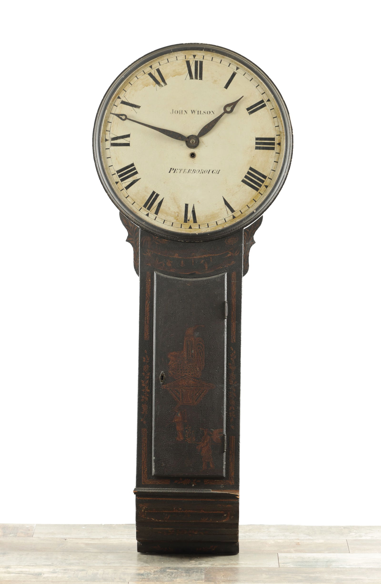 JOHN WILSON, PETERBOROUGH. A GEORGE III LACQUERED CHINOISERIE TAVERN CLOCK (1 of 8)