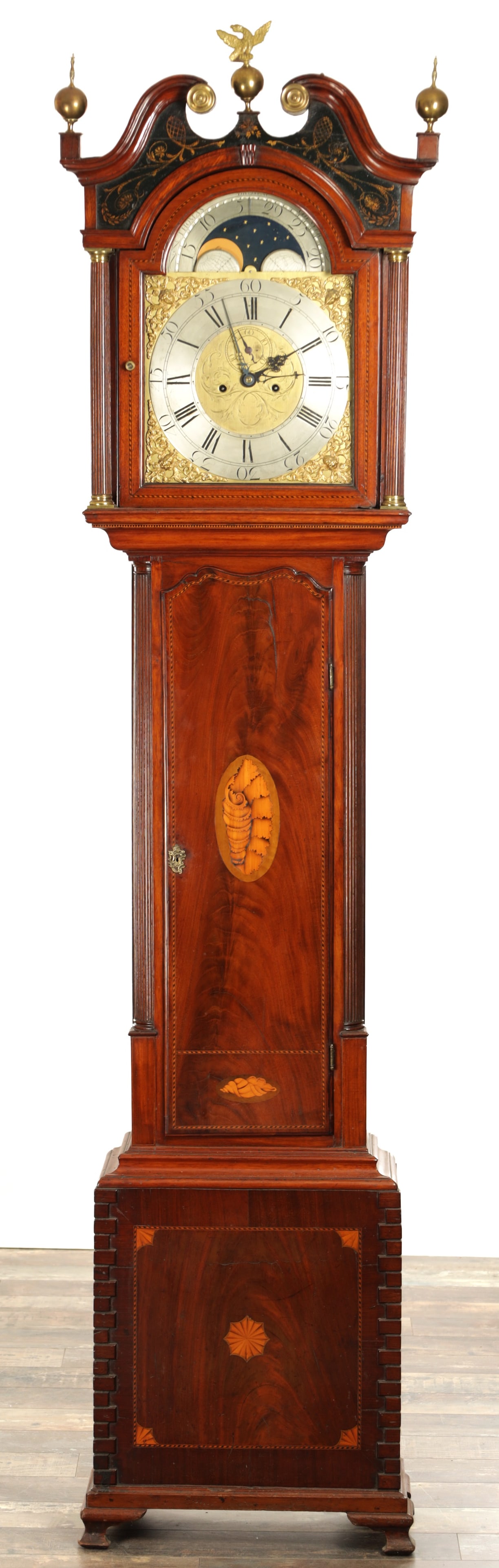 THOMAS BROWN, CHESTER. A GEORGE III FIGURED MAHOGANY LONGCASE CLOCK (1 of 8)
