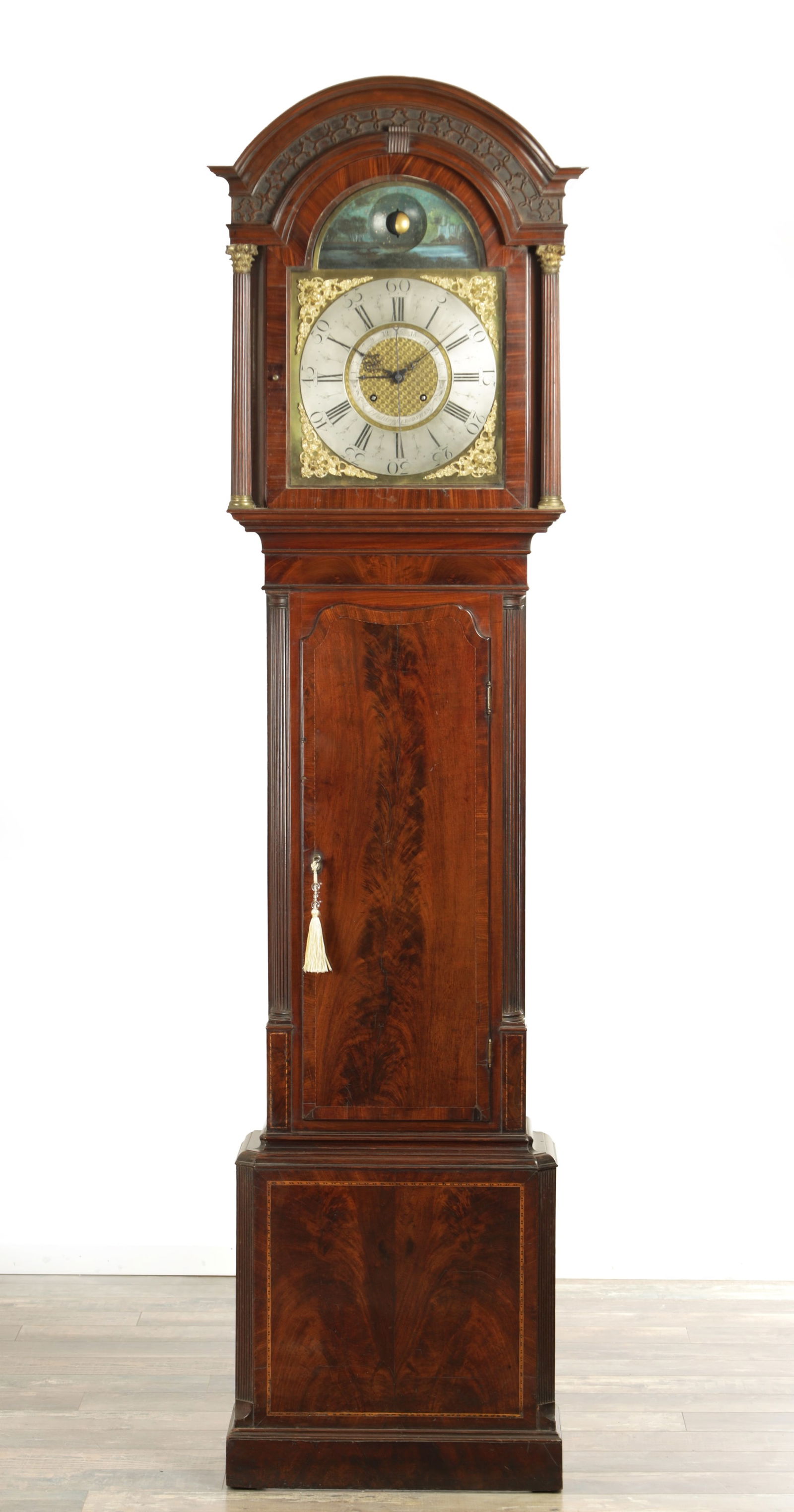 SEDDON, FRODSHAMAN. AN 18TH CENTURY MAHOGANY EIGHT-DAY BRASS DIAL LONGCASE CLOCK WITH SPHERICAL MOON (1 of 14)
