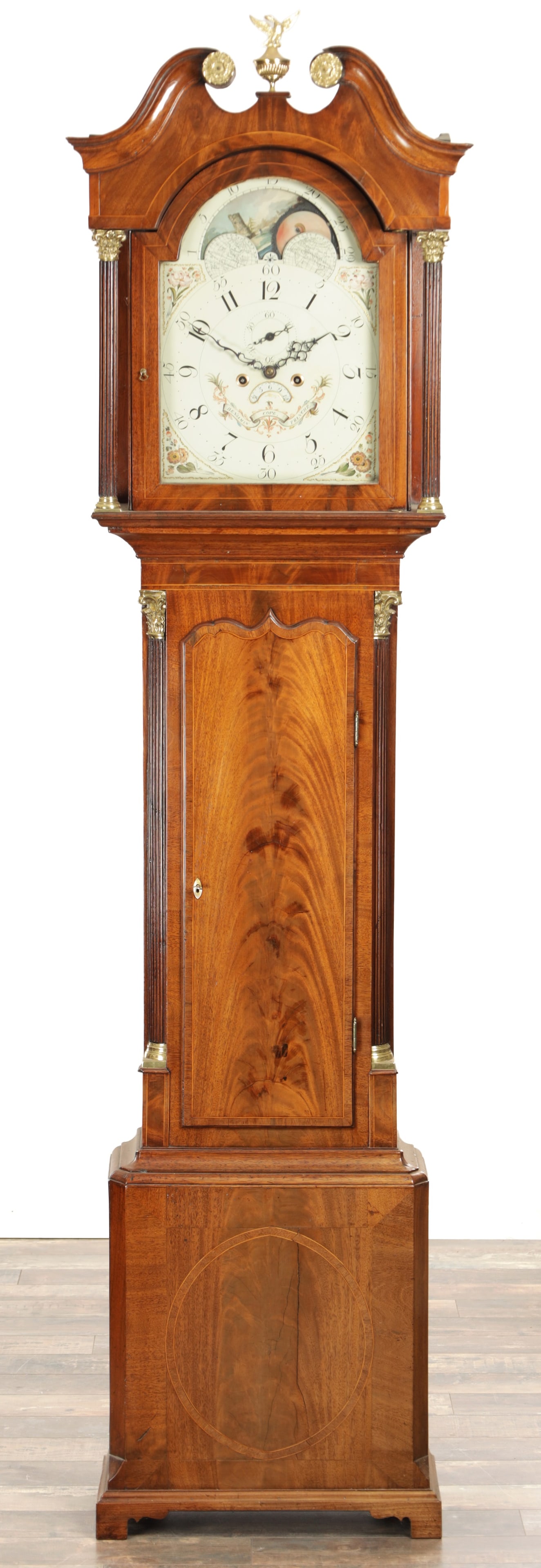 BENJAMIN COPE, FRANCHE. A LATE GEORGE III FIGURED MAHOGANY LONGCASE CLOCK (1 of 7)