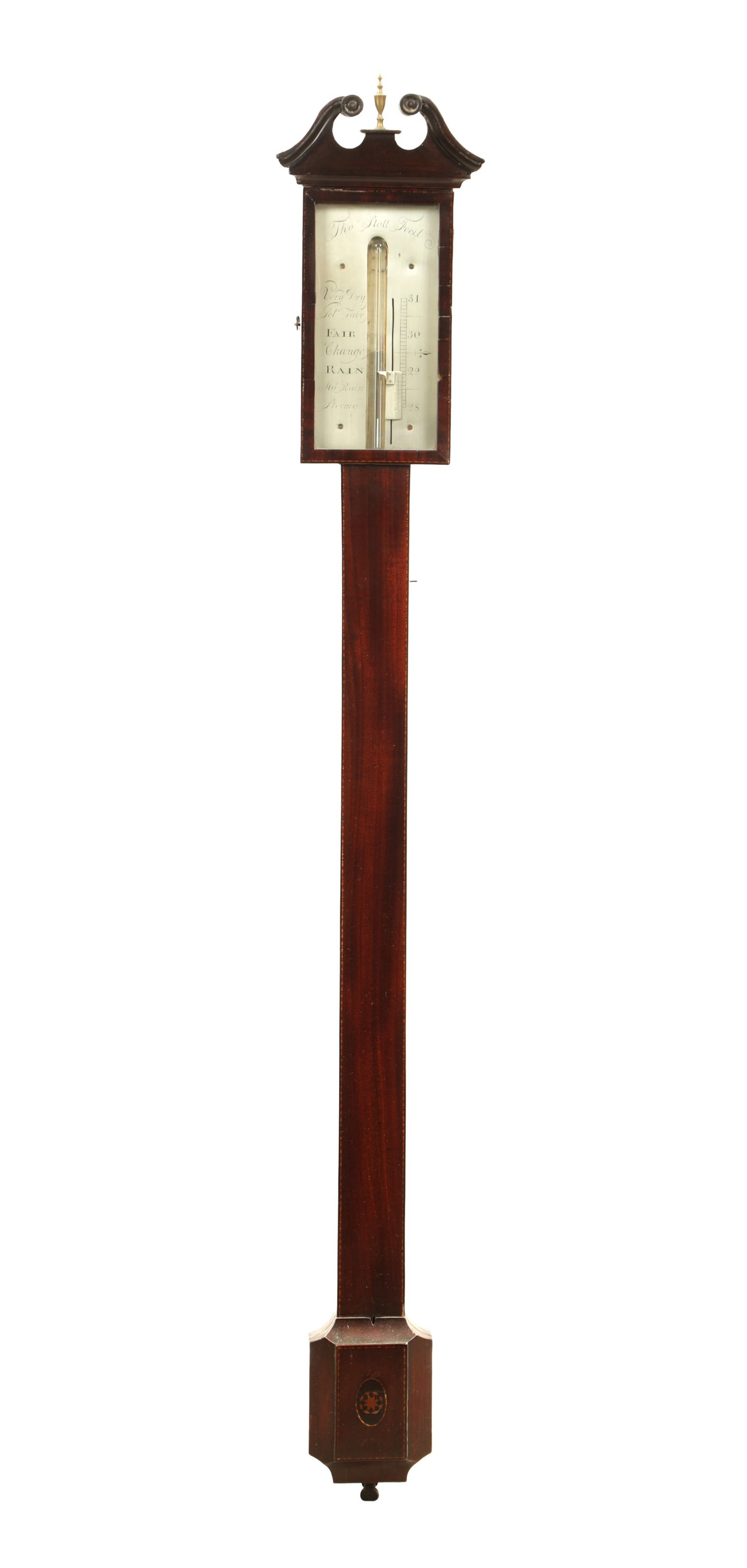 THOMAS STOTT. A GEORGE III SCOTTISH MAHOGANY STICK BAROMETER (1 of 3)