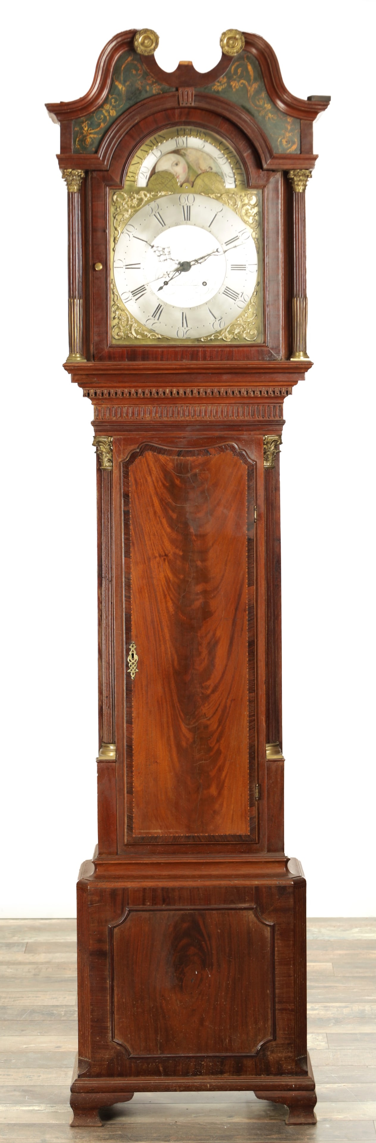BENJAMIN PEERS, CHESTER. A GEORGE III FLAMED MAHOGANY LONGCASE CLOCK (1 of 7)