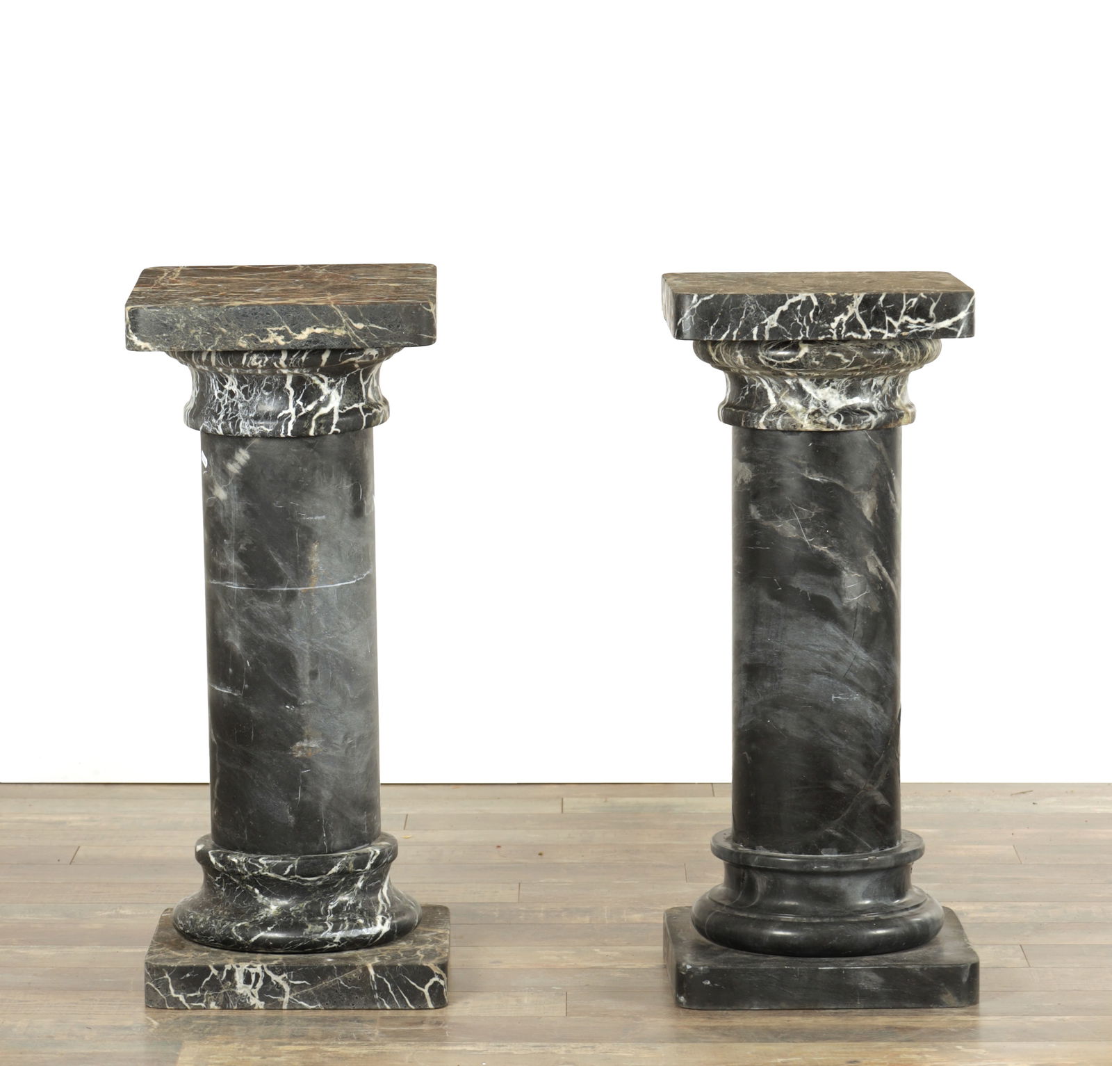 A PAIR OF 19TH CENTURY STYLE VEINED BLACK MARBLE COLUMNS (1 of 9)