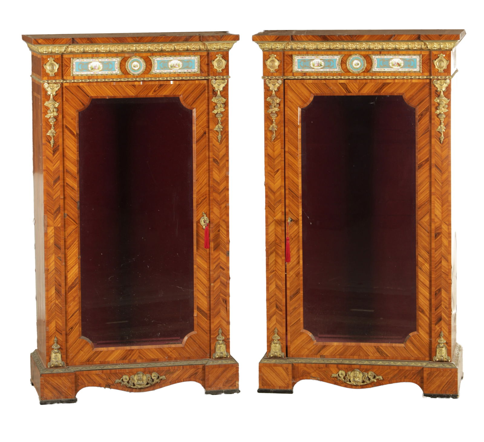 A GOOD PAIR OF 19TH CENTURY FRENCH KINGWOOD AND ORMOLU MOUNTED SIDE CABINETS WITH INSET SERVES STYLE (1 of 20)