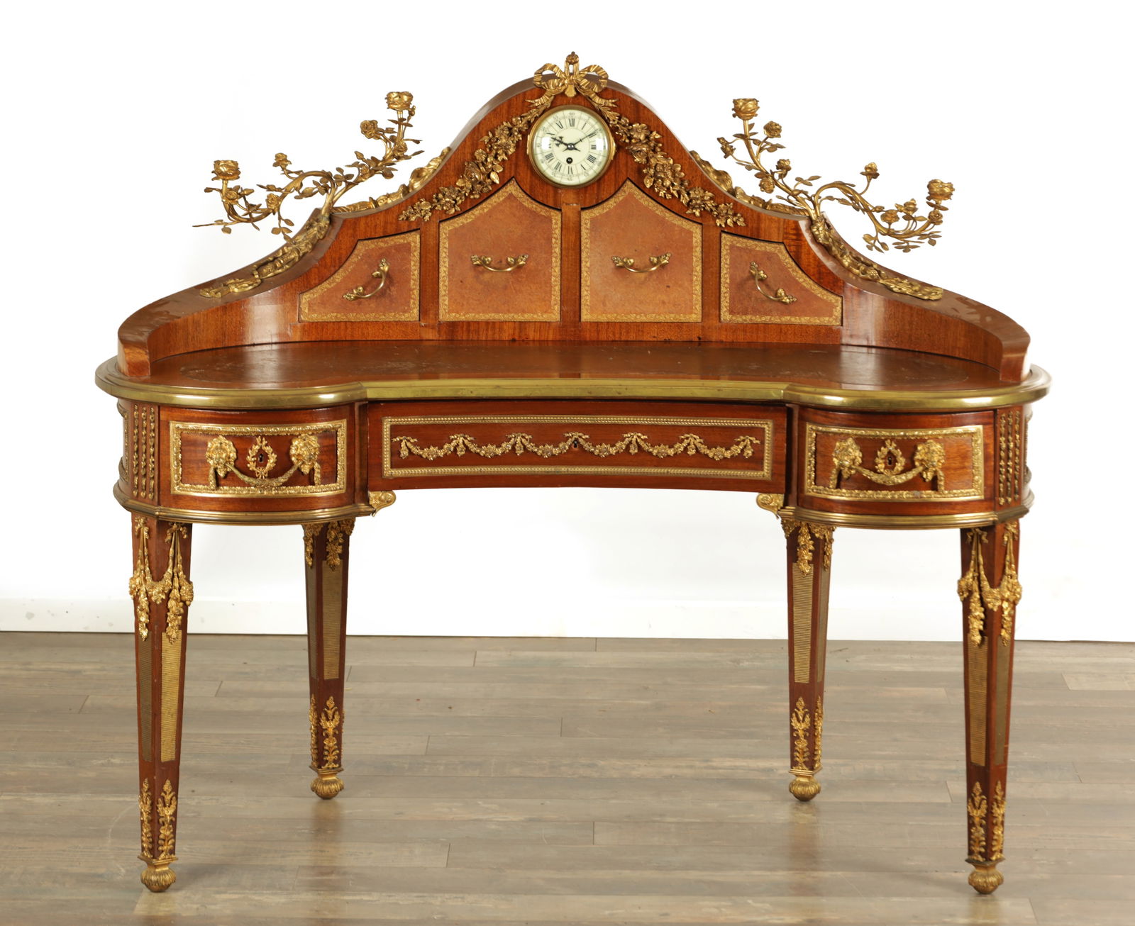 A LATE 19TH CENTURY STYLE FRENCH MAHOGANY AND ORMOLU MOUNTED BONHEUR DU JOUR IN THE MANNER OF (1 of 12)