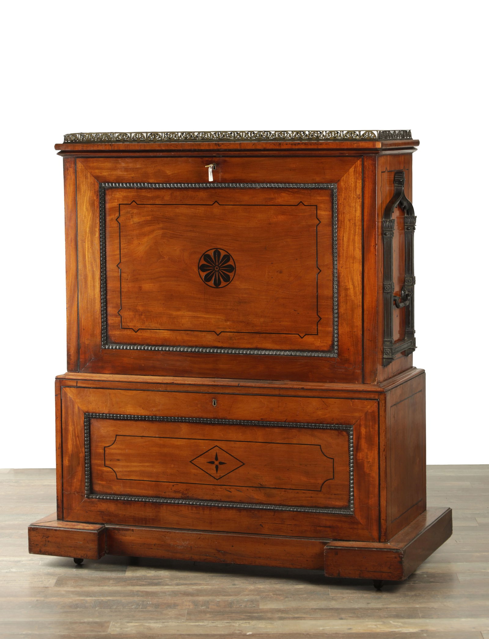A FINE REGENCY GOTHIC BRONZE MOUNTED AND EBONY INLAID MAHOGANY FOLIO FREE STANDING CABINET (1 of 8)