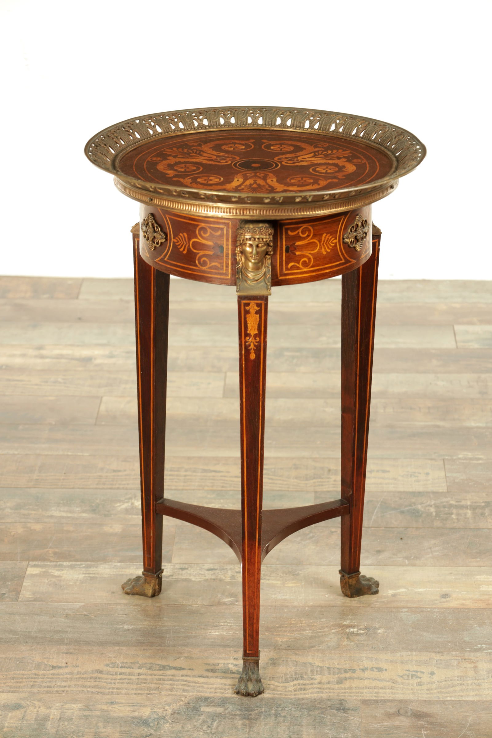 A 19TH CENTURY FRENCH EMPIRE INLAID MAHOGANY AND ORMOLU MOUNTED OCCASIONAL TABLE (1 of 8)