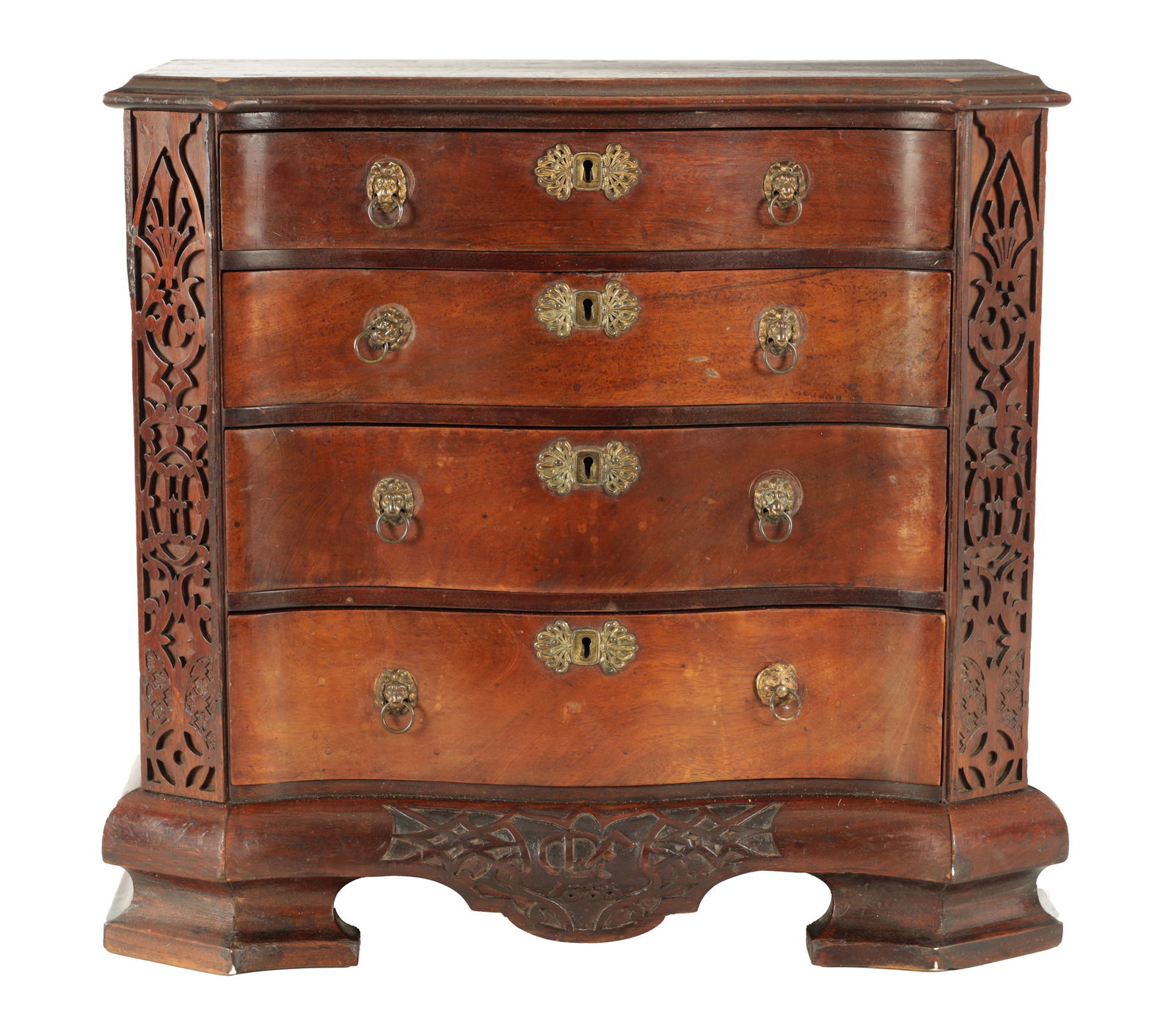 A MINIATURE 19TH CENTURY CHEST OF DRAWERS CHIPPENDALE STYLE CHEST OF DRAWERS (1 of 9)