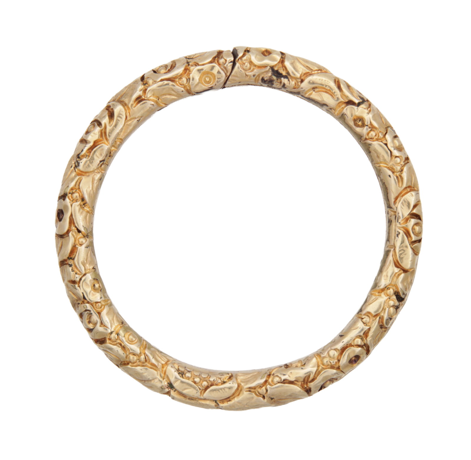 A RARE 14CT YELLOW GOLD GEORGIAN SPLIT RING: A RARE 14CT YELLOW GOLD GEORGIAN SPLIT RING with engraved detailing. Total weight approx 5.3g (28mm diameter)